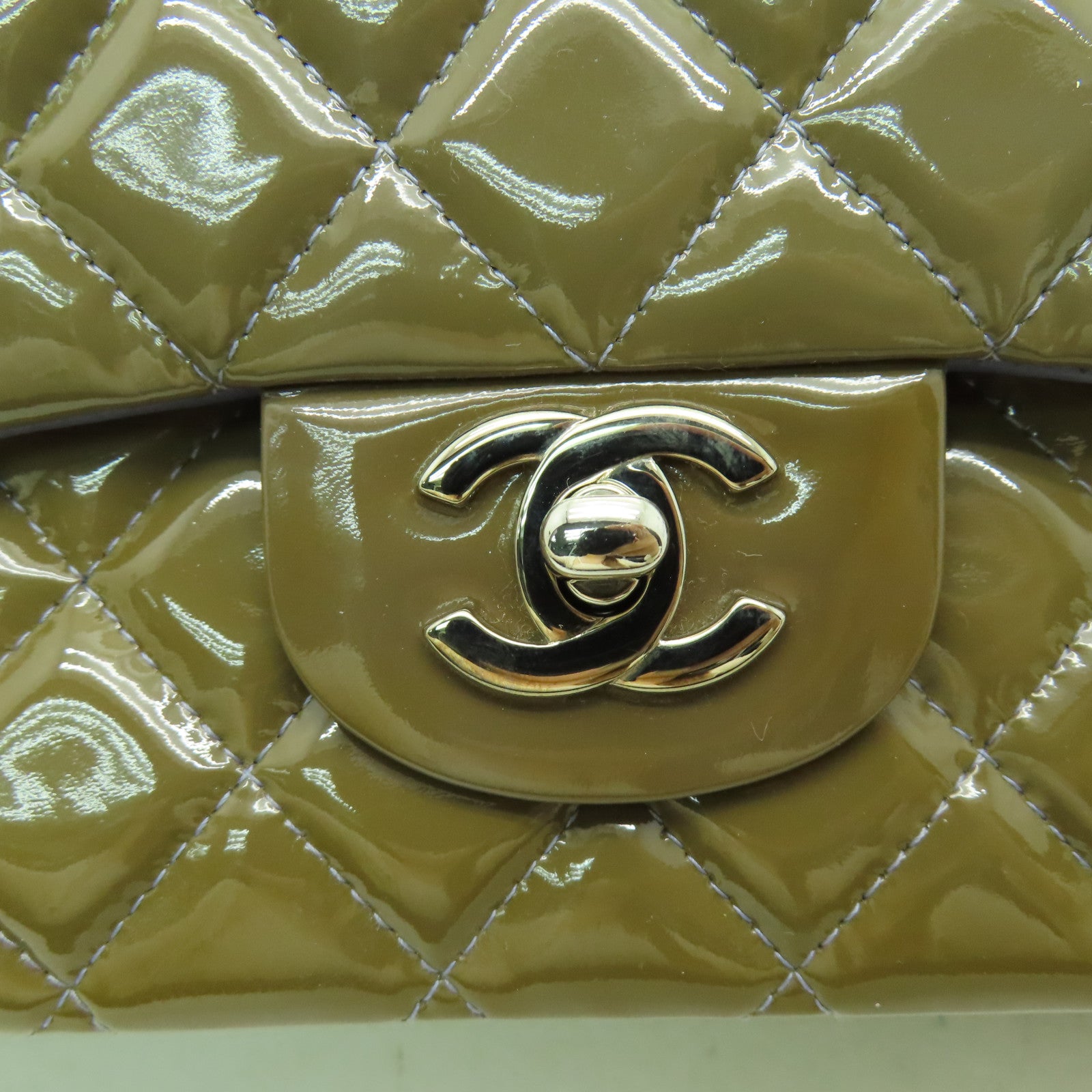CHANEL 菱格漆皮皮革Chain Shoulder銀扣鏈帶肩背袋啡色