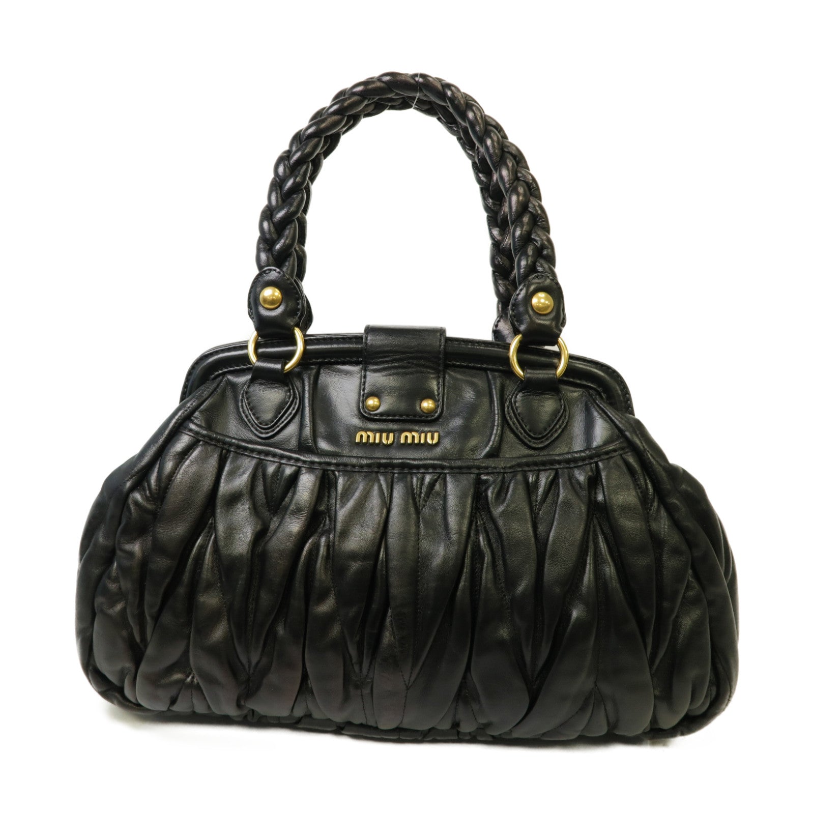 Miu Miu 牛皮皮革Handbag金扣手挽袋黑色