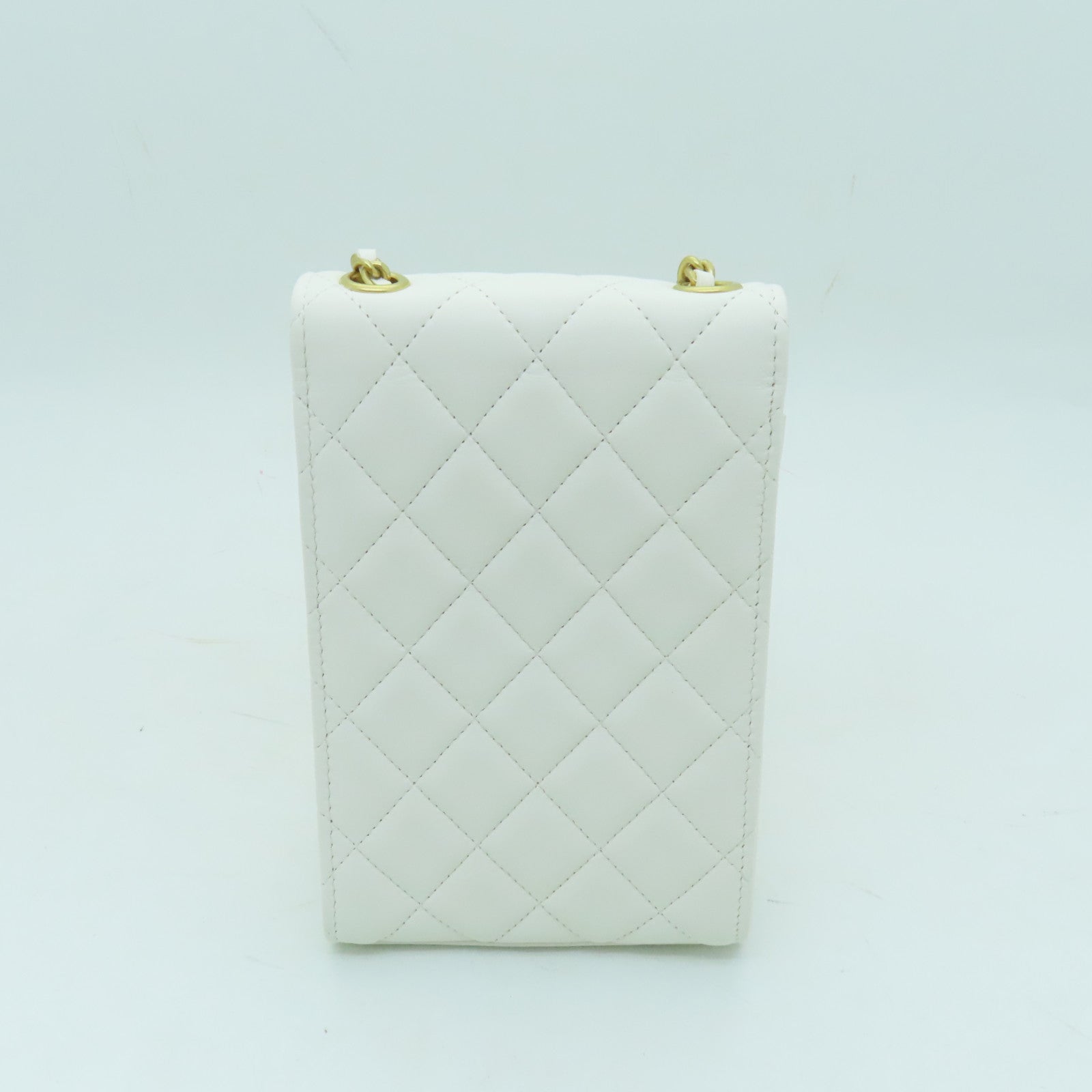 CHANEL 菱格羊皮皮革Chain Shoulder Bag金扣鏈帶肩背袋白色