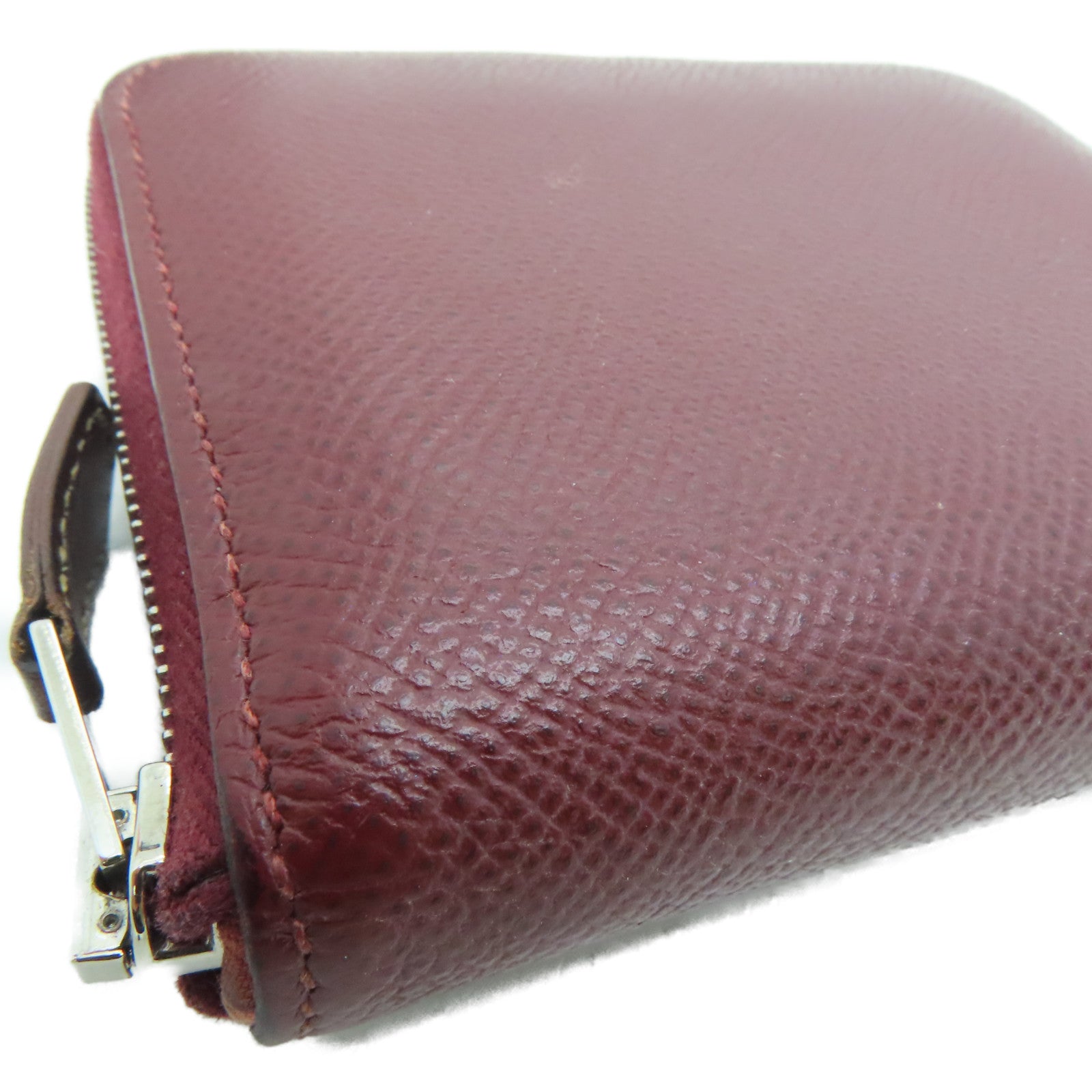 HERMES Epsom leather Silk in compact silver buckle coin purse maroon