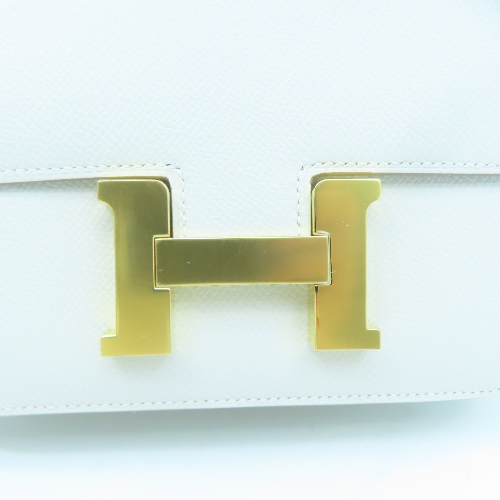 HERMES Veau Epsom皮革Constance Mini金扣肩背袋白色