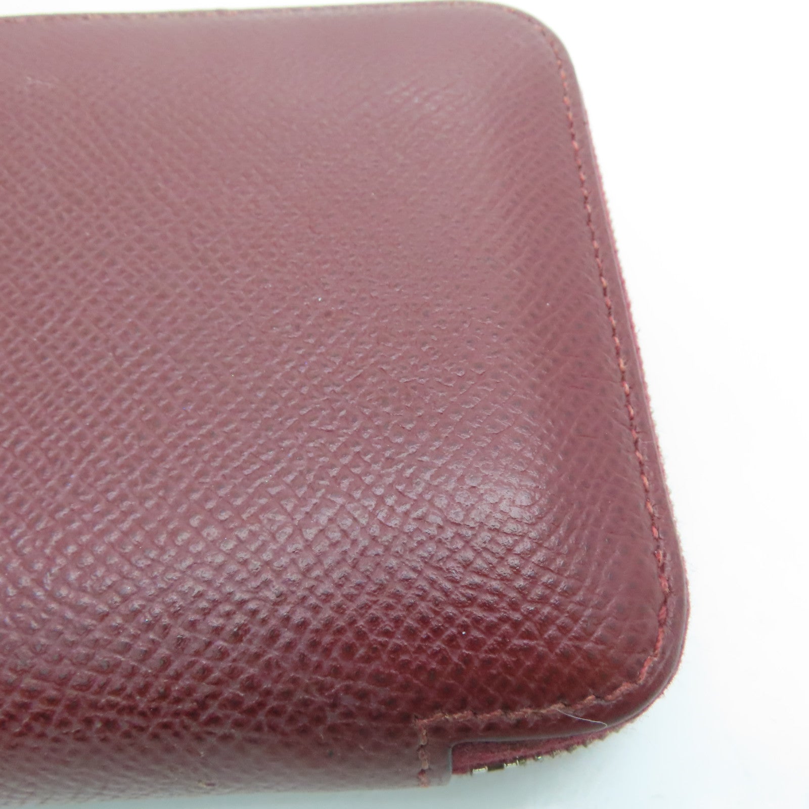 HERMES Epsom leather Silk in compact silver buckle coin purse maroon