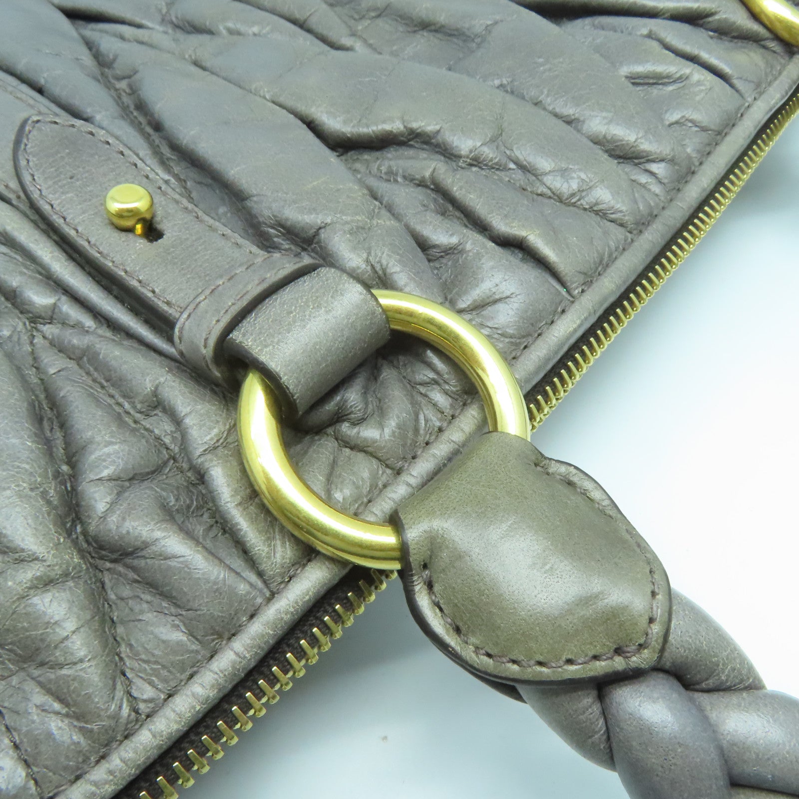 Miu Miu 牛皮皮革2 Way Shoulder Bag金扣手挽肩背兩用袋灰色