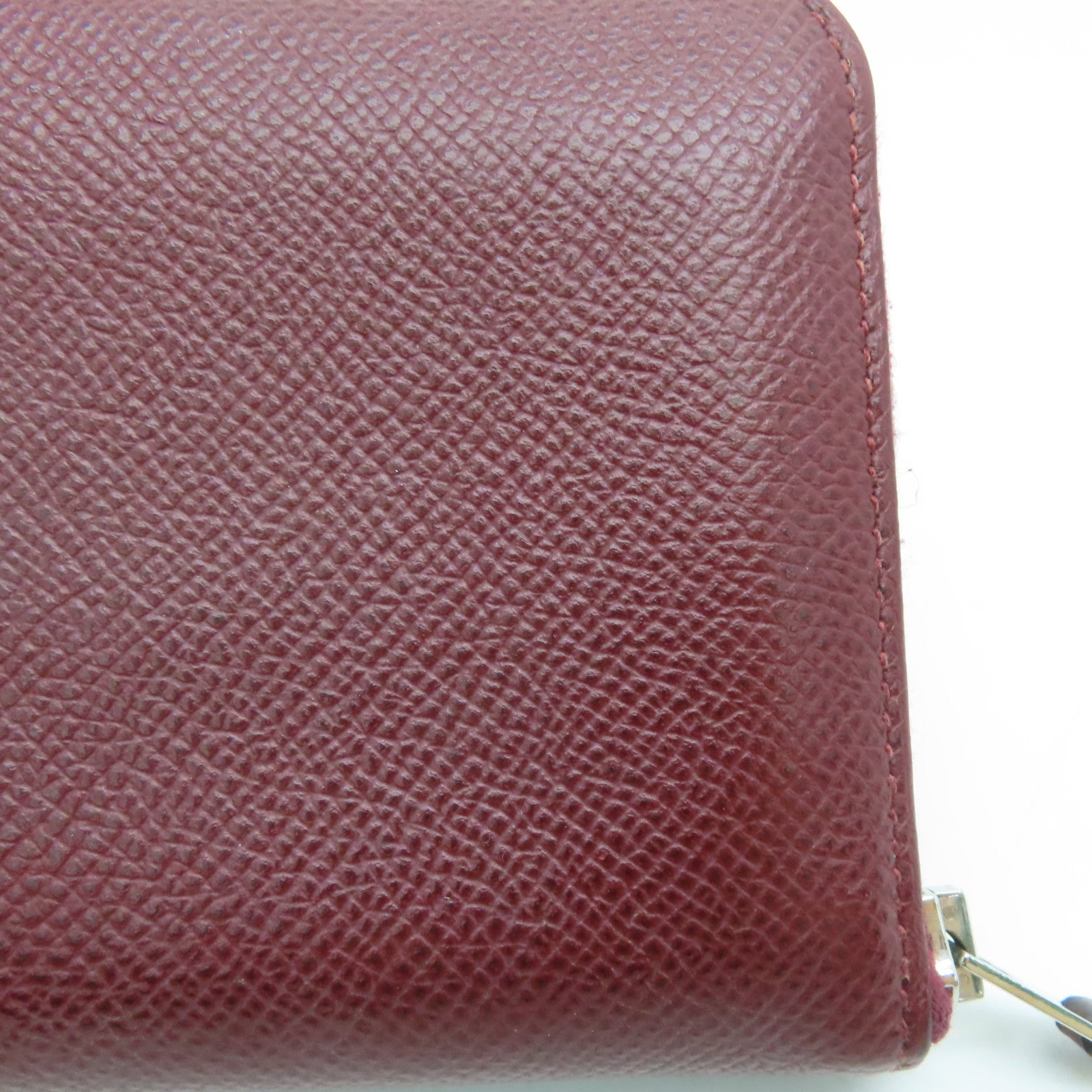 HERMES Epsom leather Silk in compact silver buckle coin purse maroon