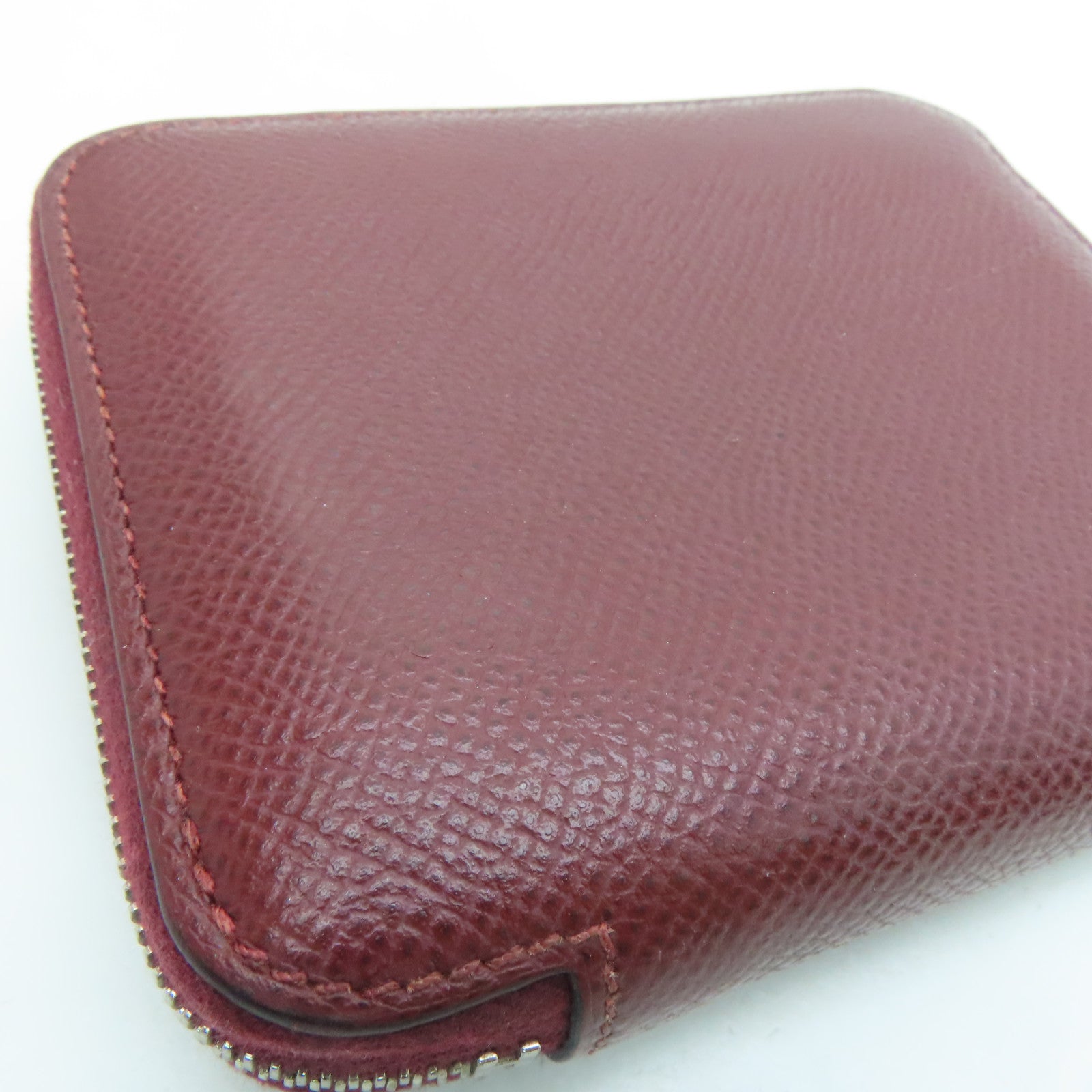 HERMES Epsom leather Silk in compact silver buckle coin purse maroon