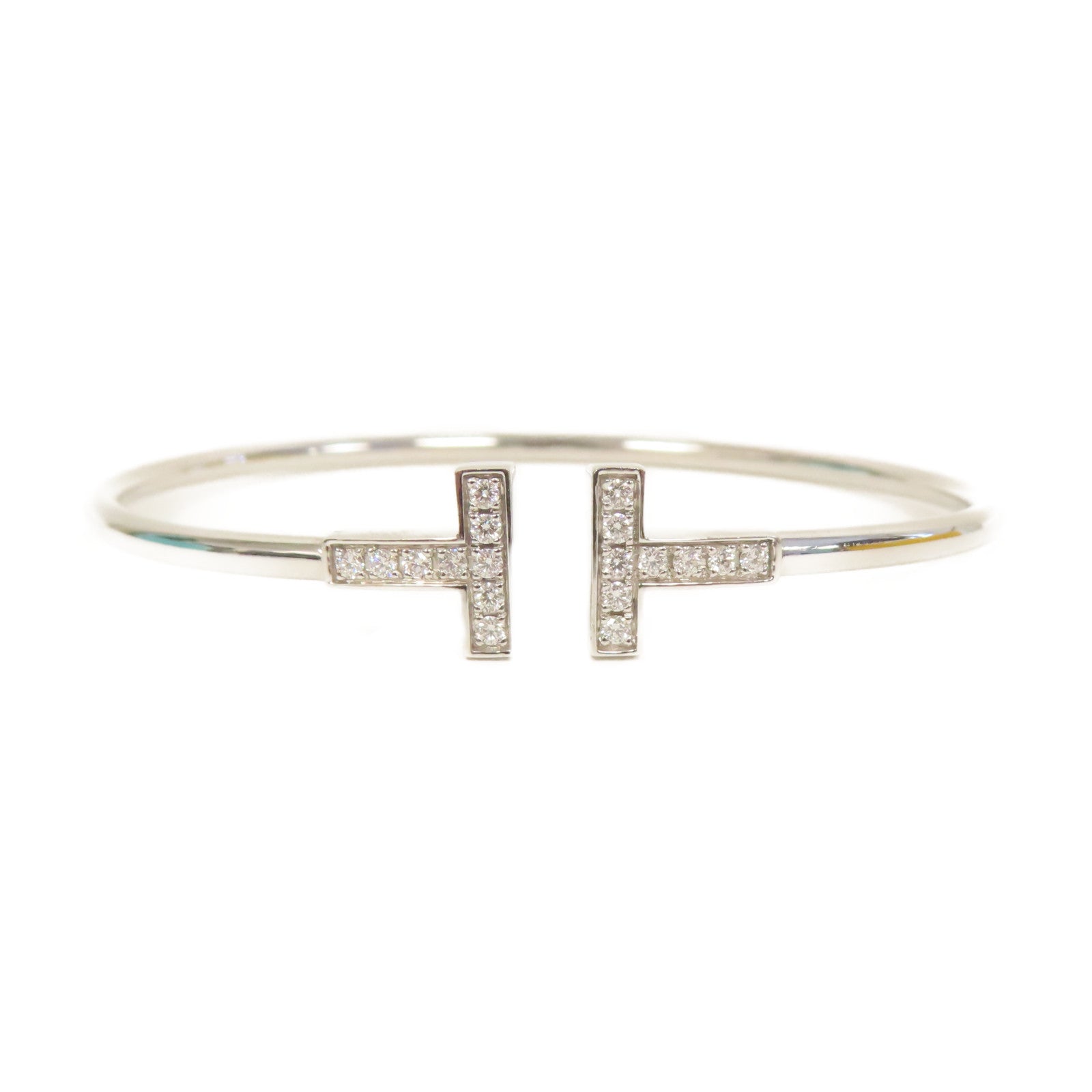 TIFFANY＆CO 18K白金T Wire Bracelet Diamond0.24ct鑽石手鐲#16cm