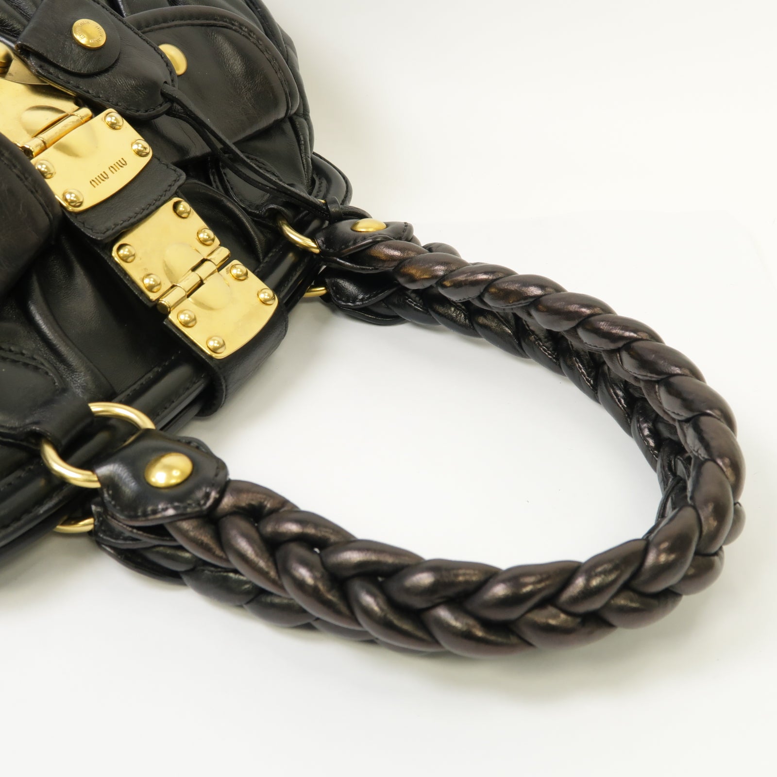 Miu Miu 牛皮皮革Handbag金扣手挽袋黑色