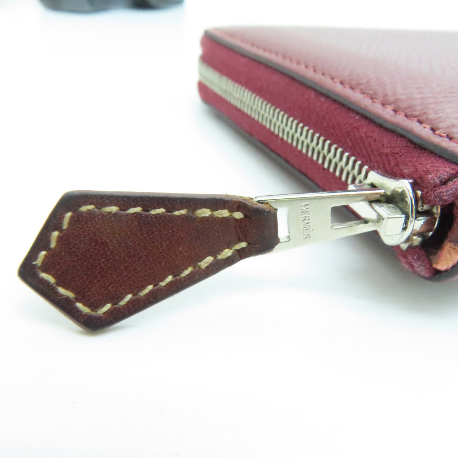 HERMES Epsom leather Silk in compact silver buckle coin purse maroon