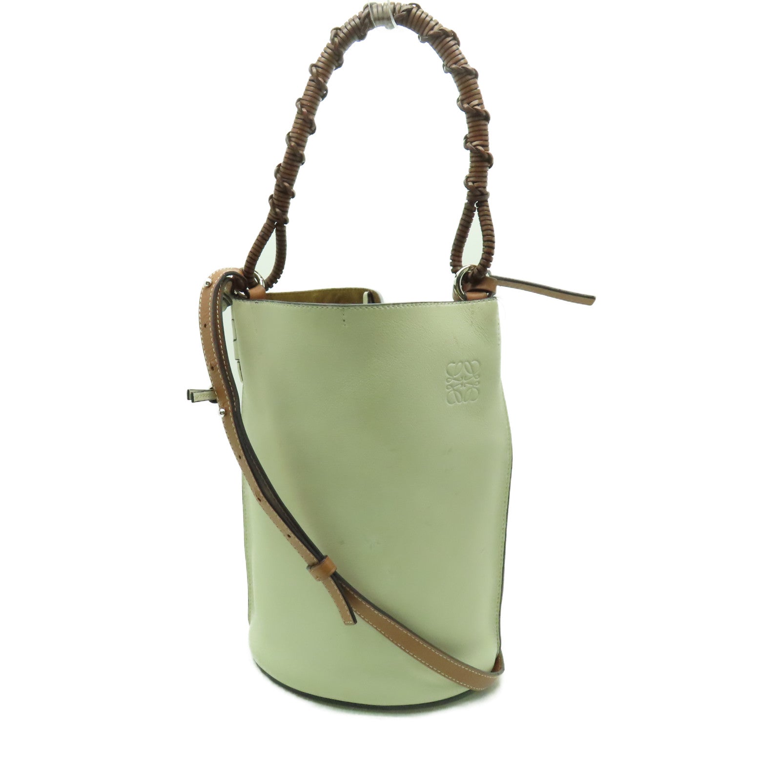 LOEWE 牛皮皮革Shoulder Bag銀扣手挽肩背兩用袋白色