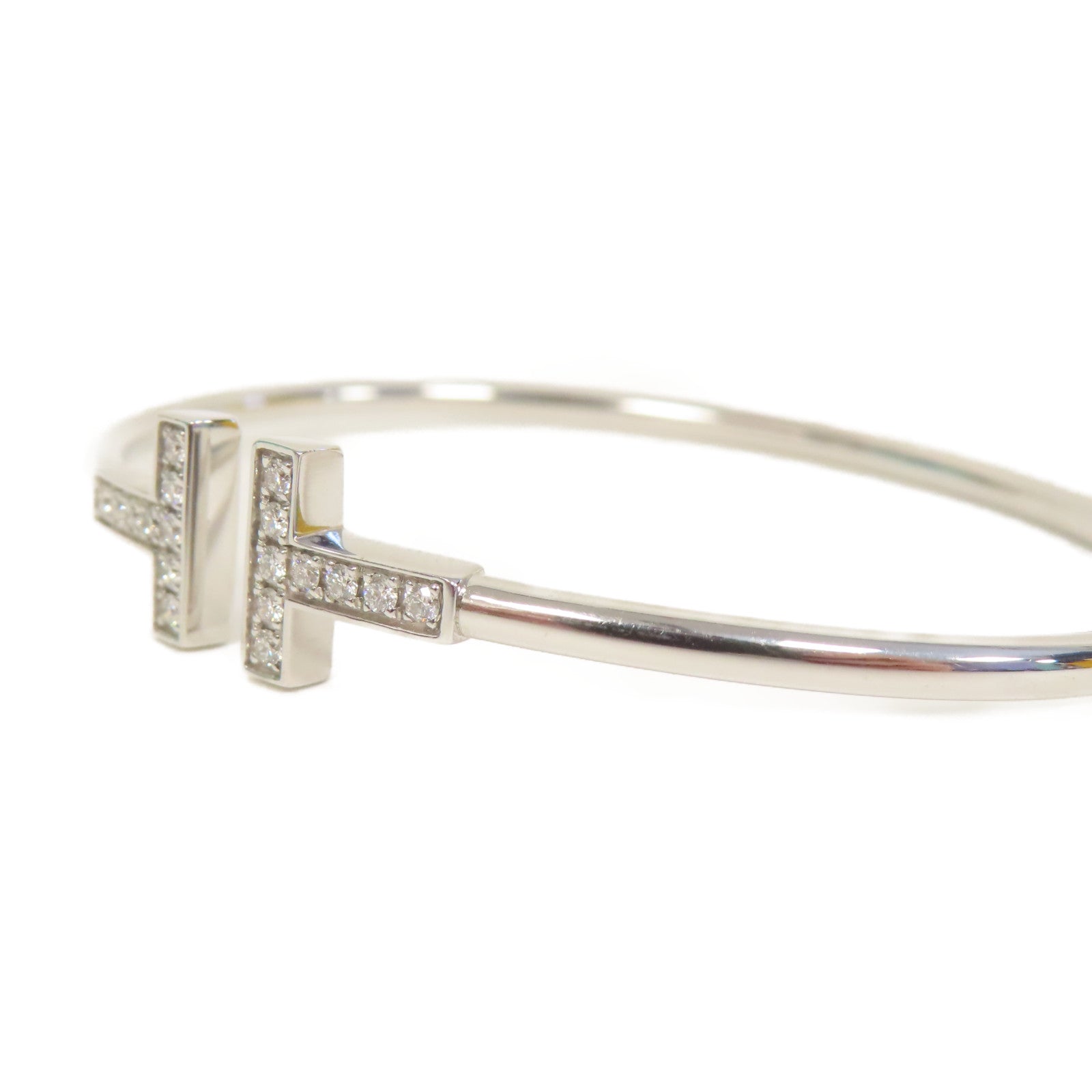 TIFFANY＆CO 18K白金T Wire Bracelet Diamond0.24ct鑽石手鐲#16cm
