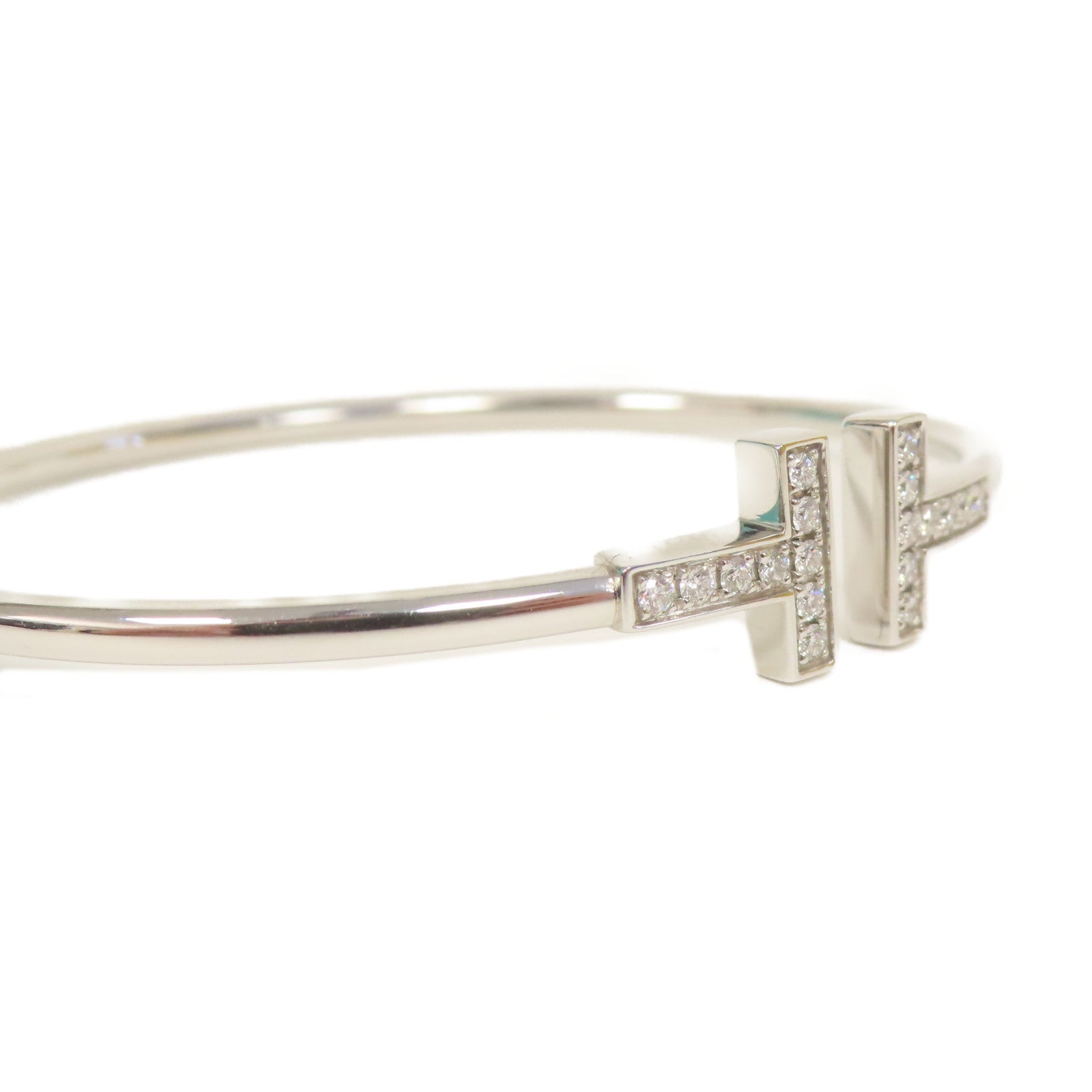 TIFFANY＆CO 18K白金T Wire Bracelet Diamond0.24ct鑽石手鐲#16cm
