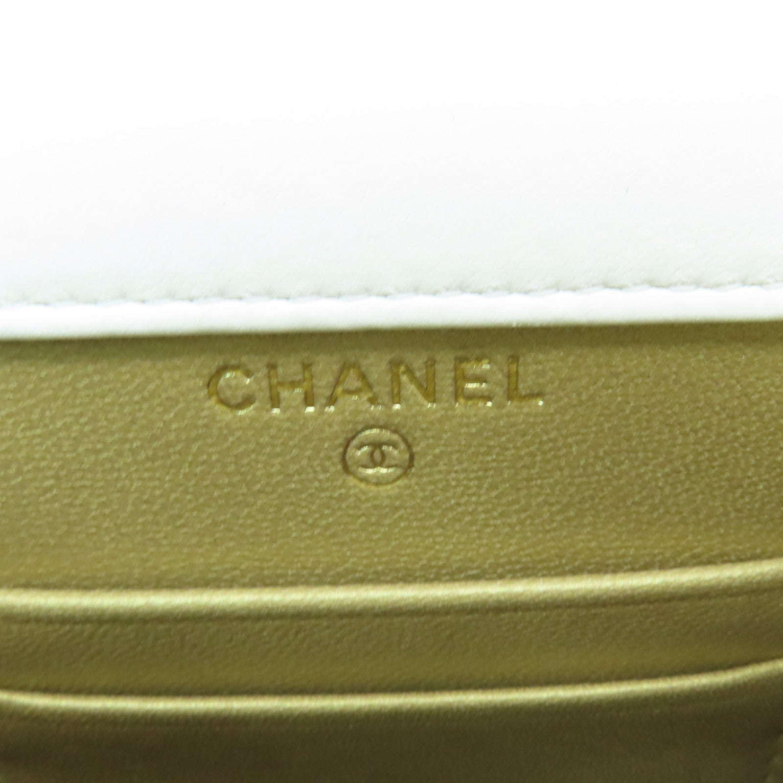 CHANEL 菱格羊皮皮革Chain Shoulder Bag金扣鏈帶肩背袋白色