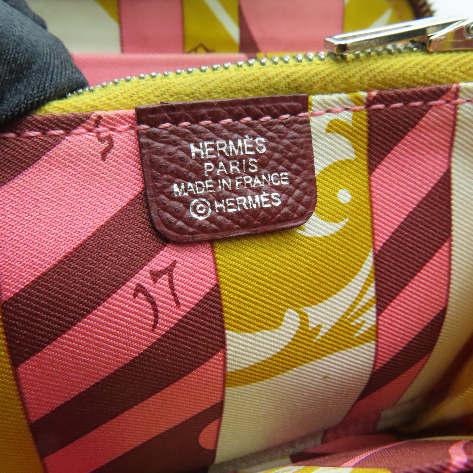 HERMES Epsom leather Silk in compact silver buckle coin purse maroon