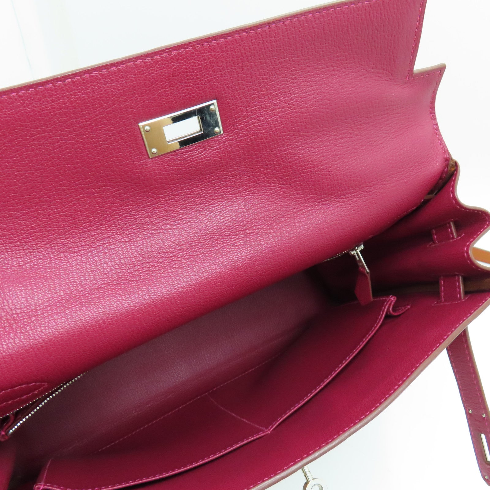 HERMES Tadelakt皮革Kelly 32銀扣手挽袋啡色