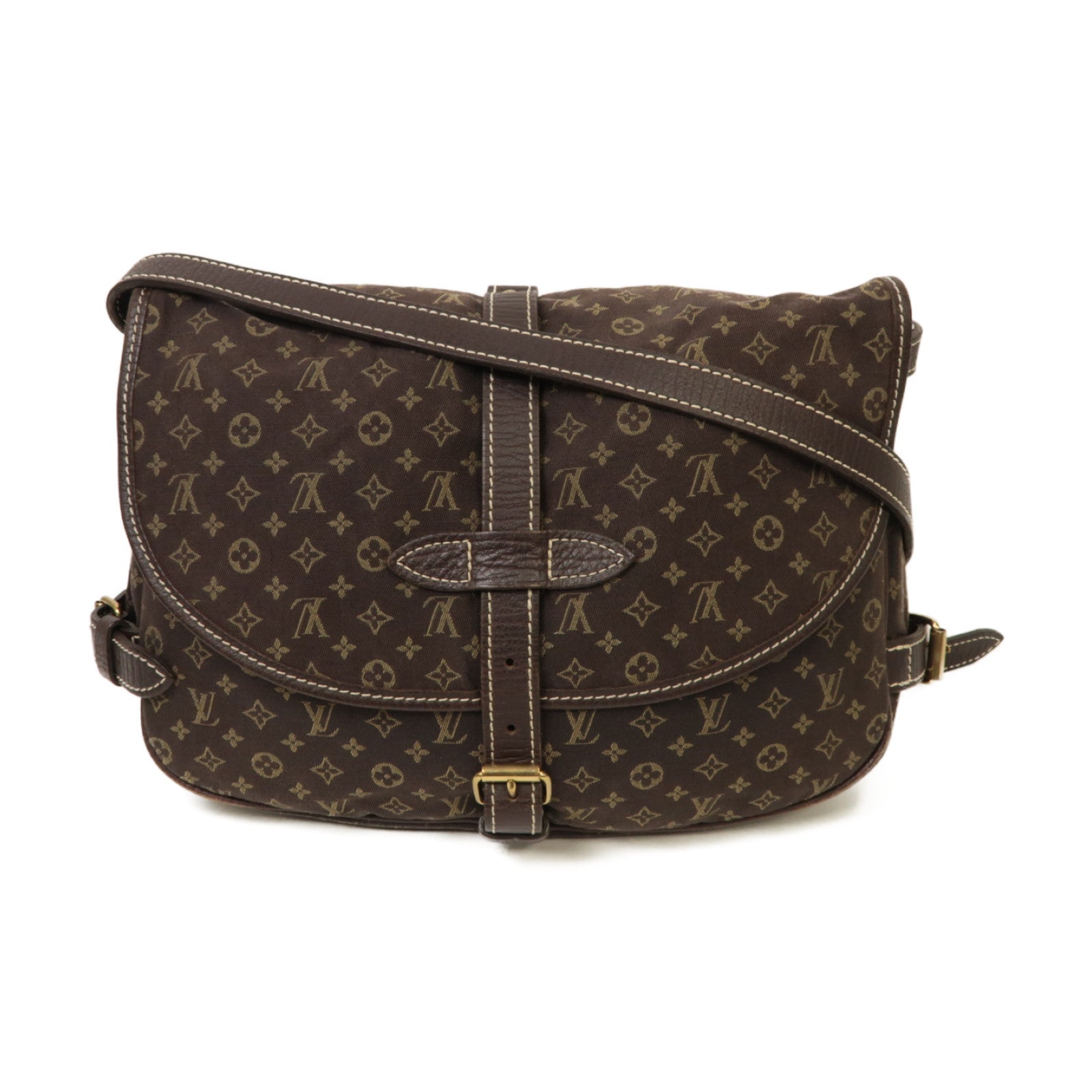 LOUIS VUITTON Monogram Mini Lin Saumur 30金扣肩背袋啡色