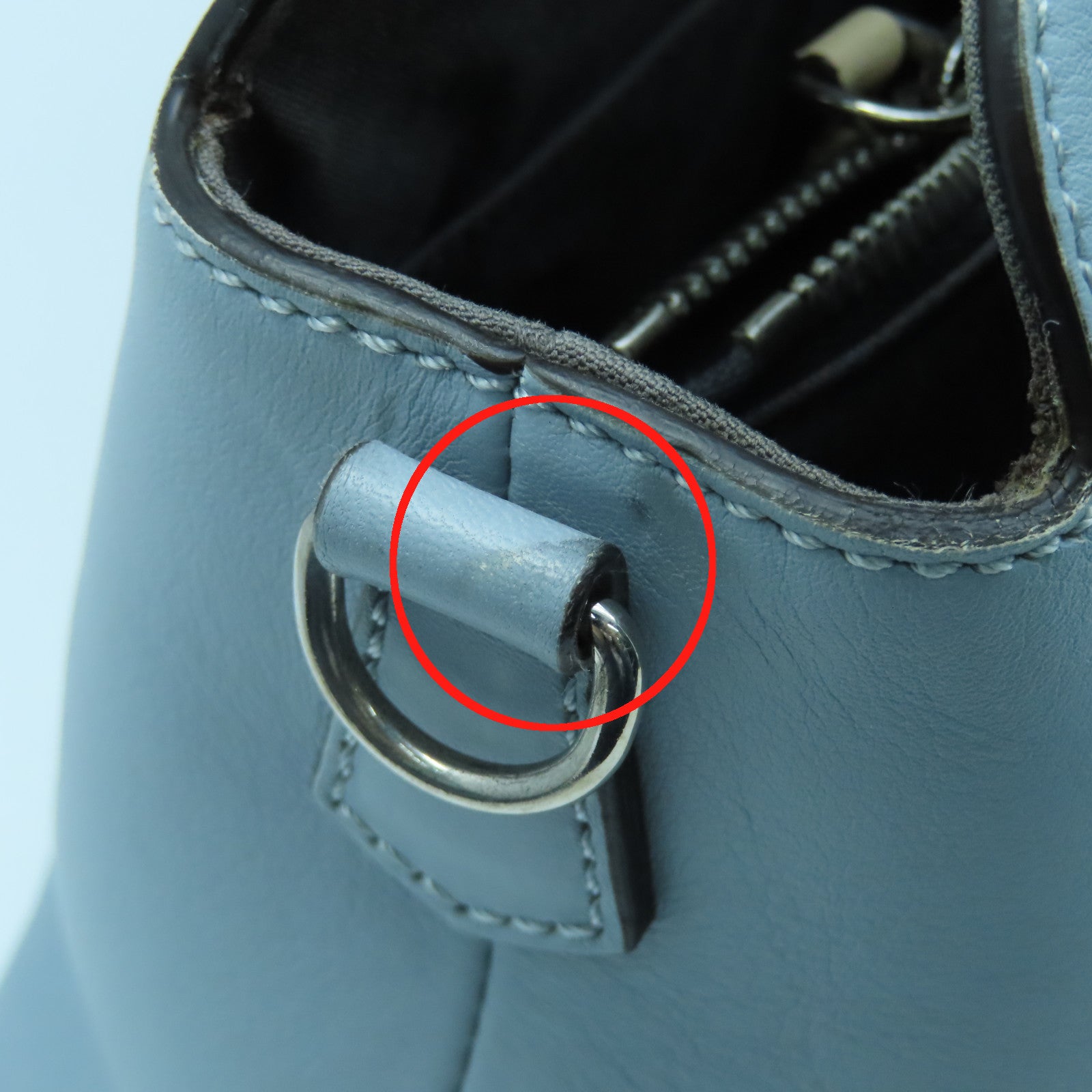 FENDI 牛皮皮革By The Way銀扣手挽肩背兩用袋淺藍色