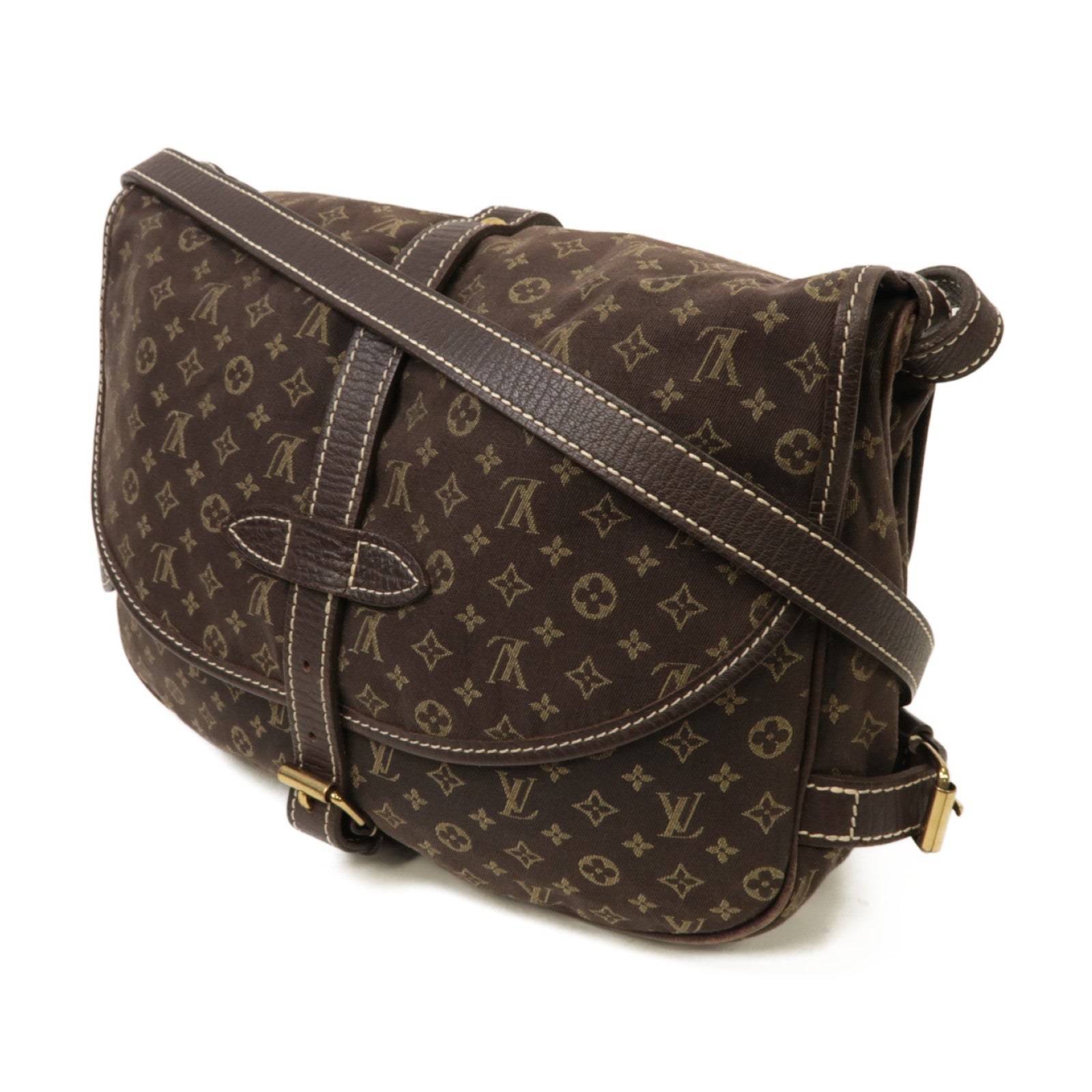 LOUIS VUITTON Monogram Mini Lin Saumur 30金扣肩背袋啡色