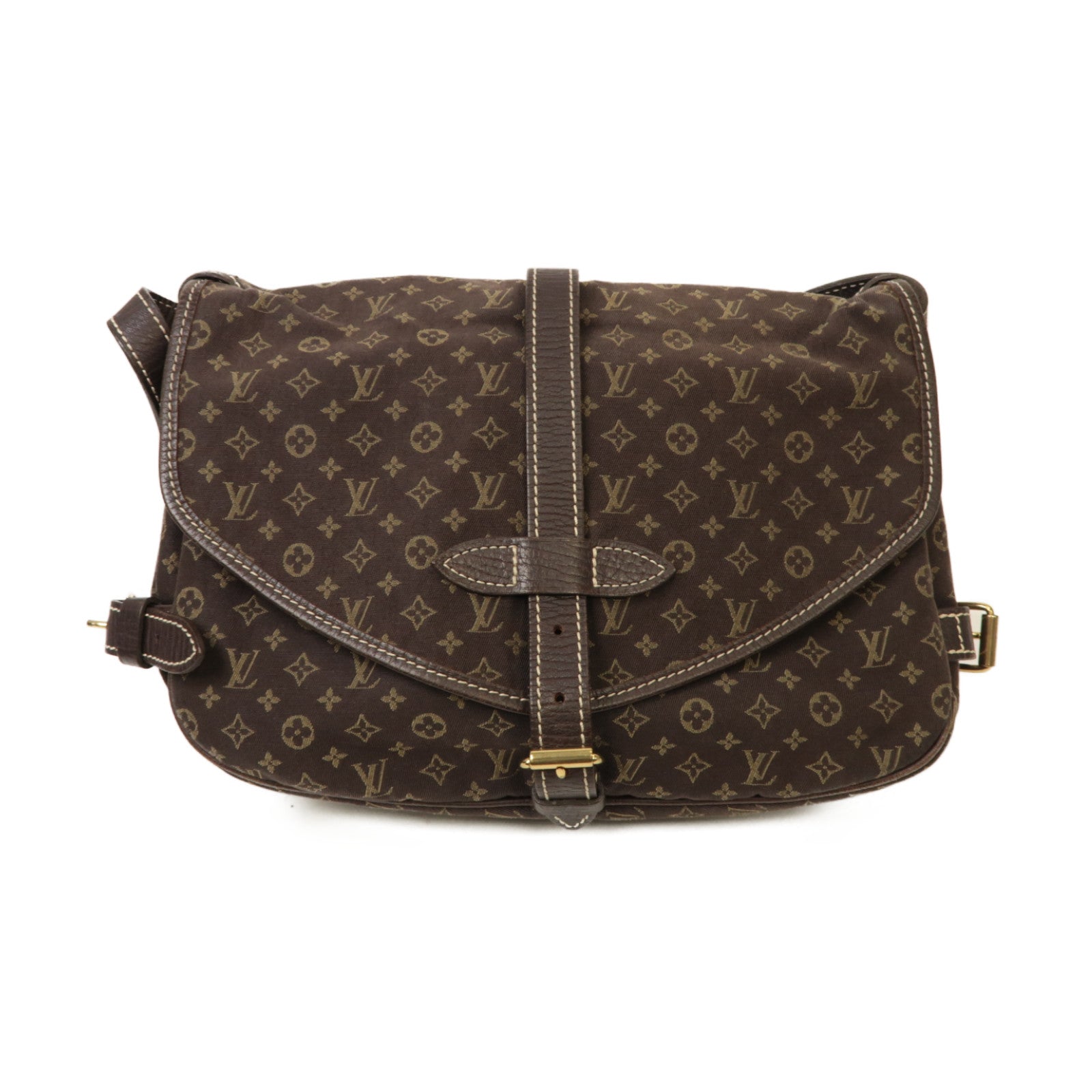 LOUIS VUITTON Monogram Mini Lin Saumur 30金扣肩背袋啡色