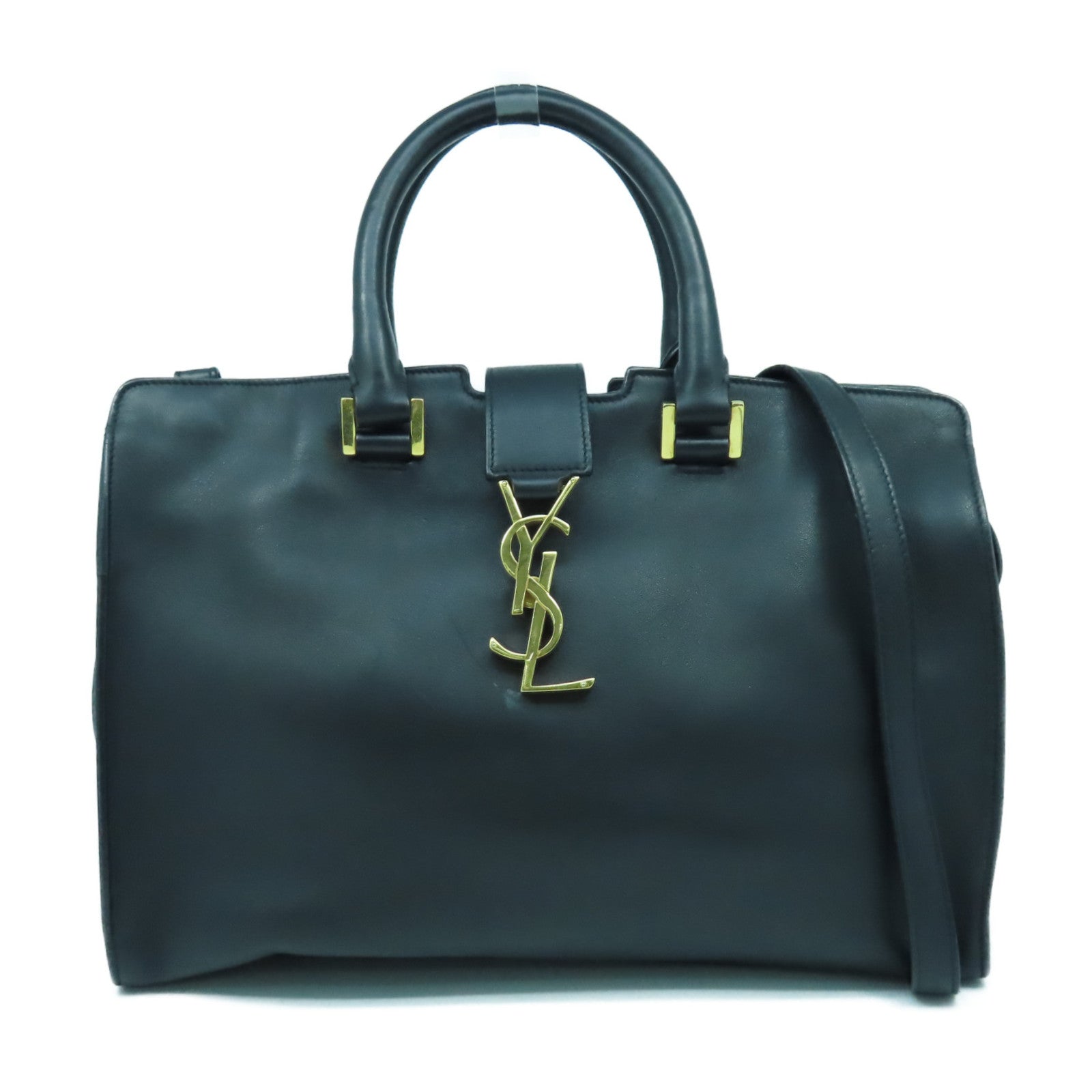 YVES SAINT LAURENT 牛皮皮革2 Way Shoulder Bag金扣手挽肩背兩用袋黑色