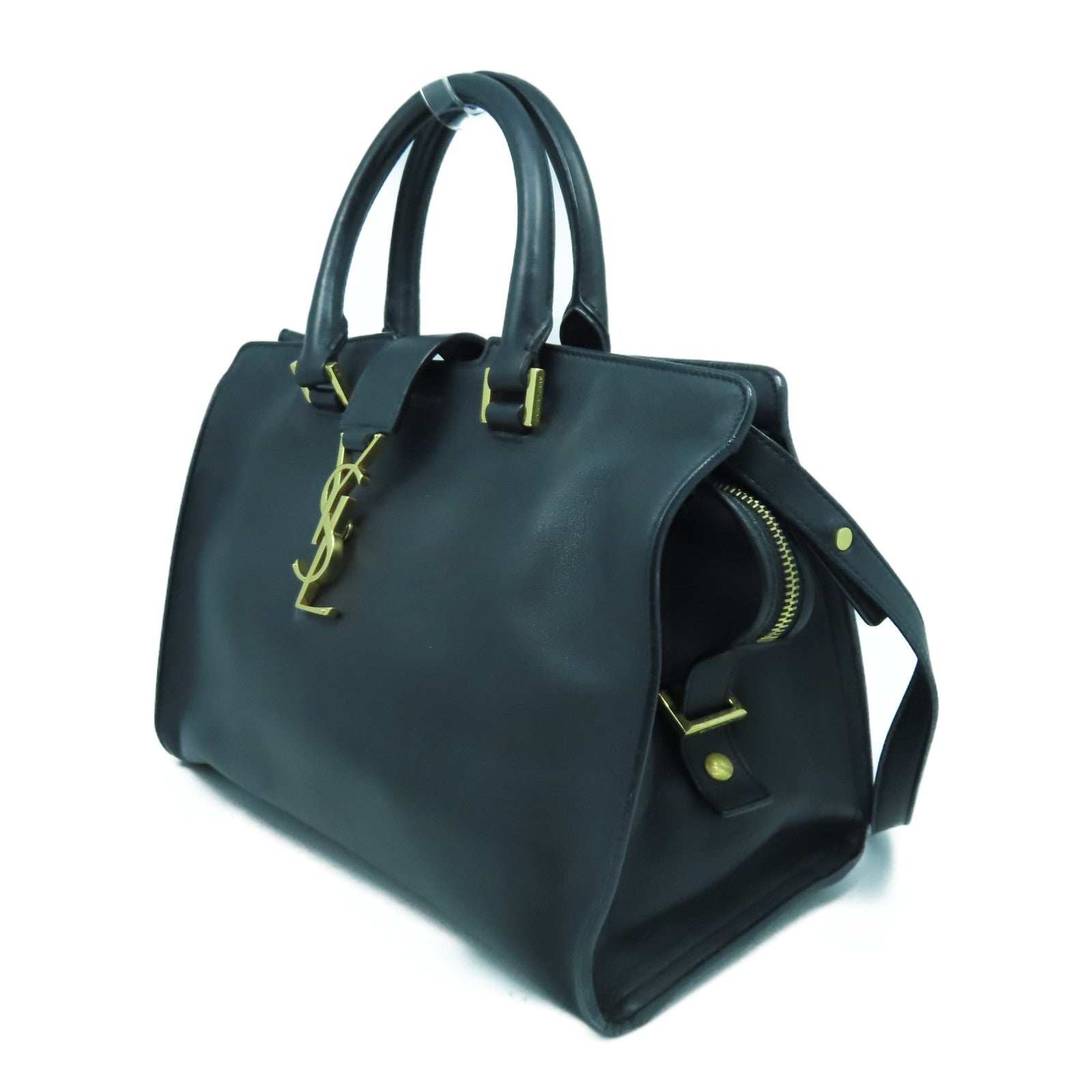 YVES SAINT LAURENT 牛皮皮革2 Way Shoulder Bag金扣手挽肩背兩用袋黑色