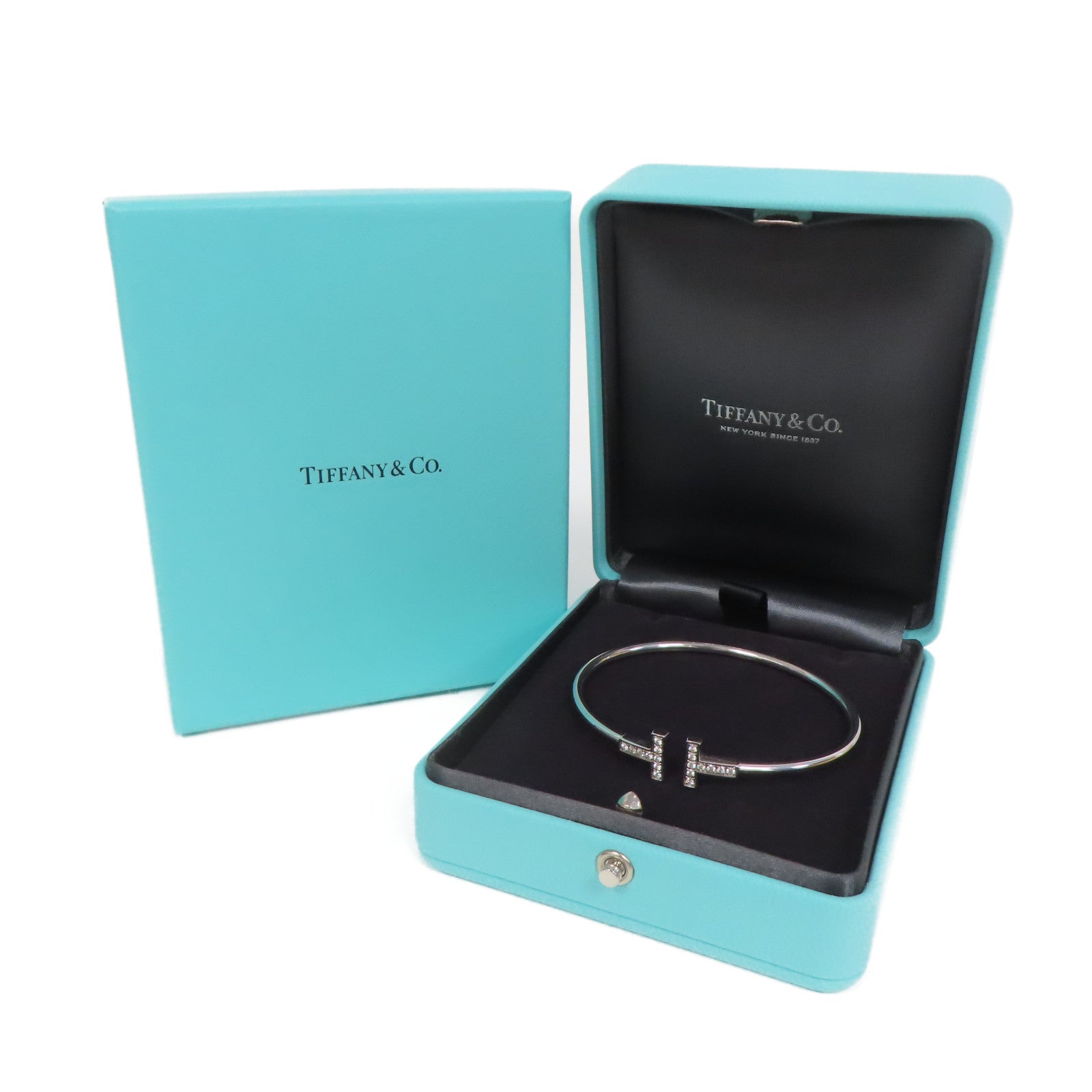 TIFFANY＆CO 18K白金T Wire Bracelet Diamond0.24ct鑽石手鐲#16cm