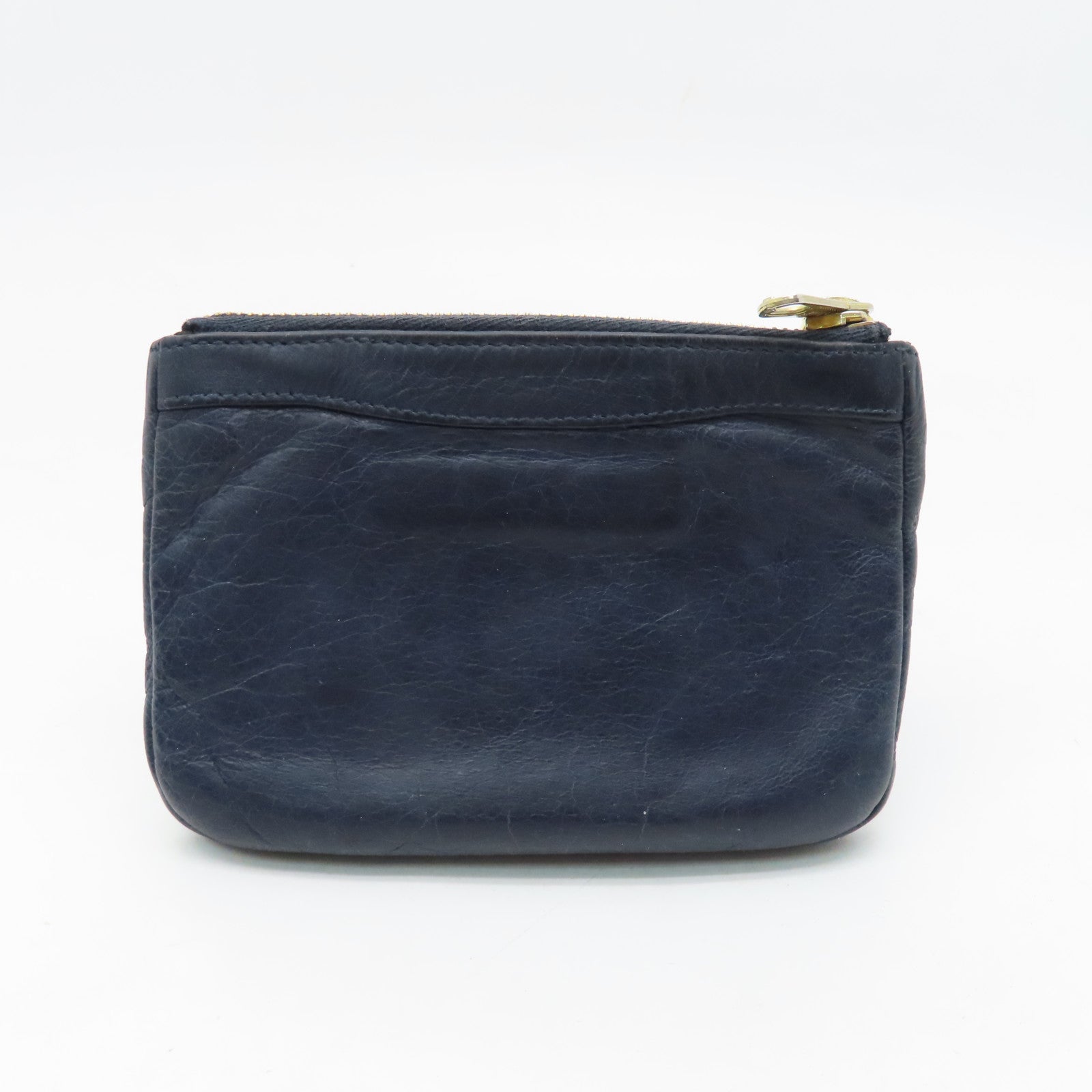 BALENCIAGA Sheepskin Leather Card Case Gold Buckle Blue