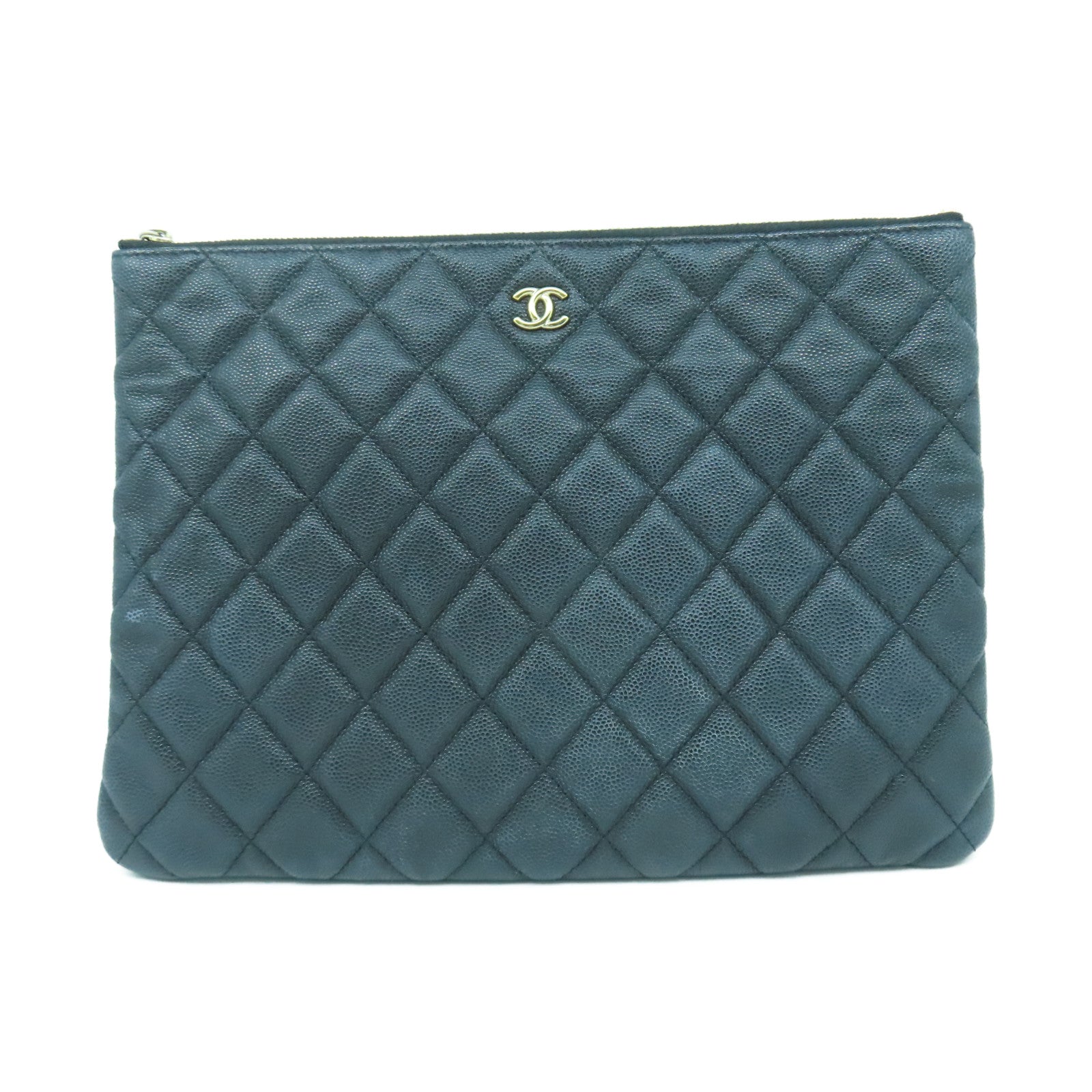 CHANEL 菱格Caviar皮革Pouch銀扣小袋黑色