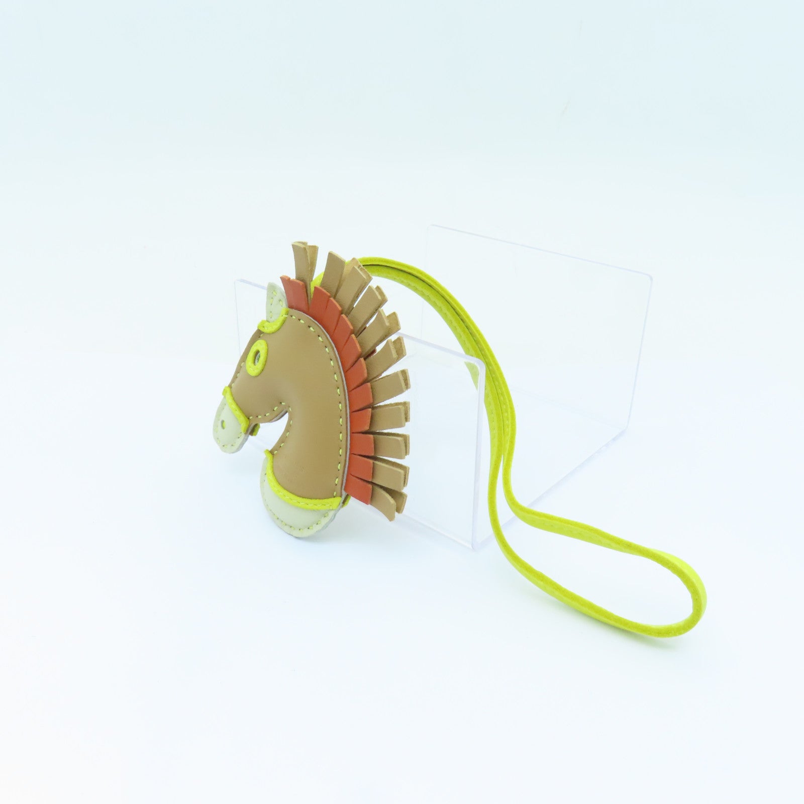 HERMES Swift皮革Horse Charm掛飾棕色/白色/黃色