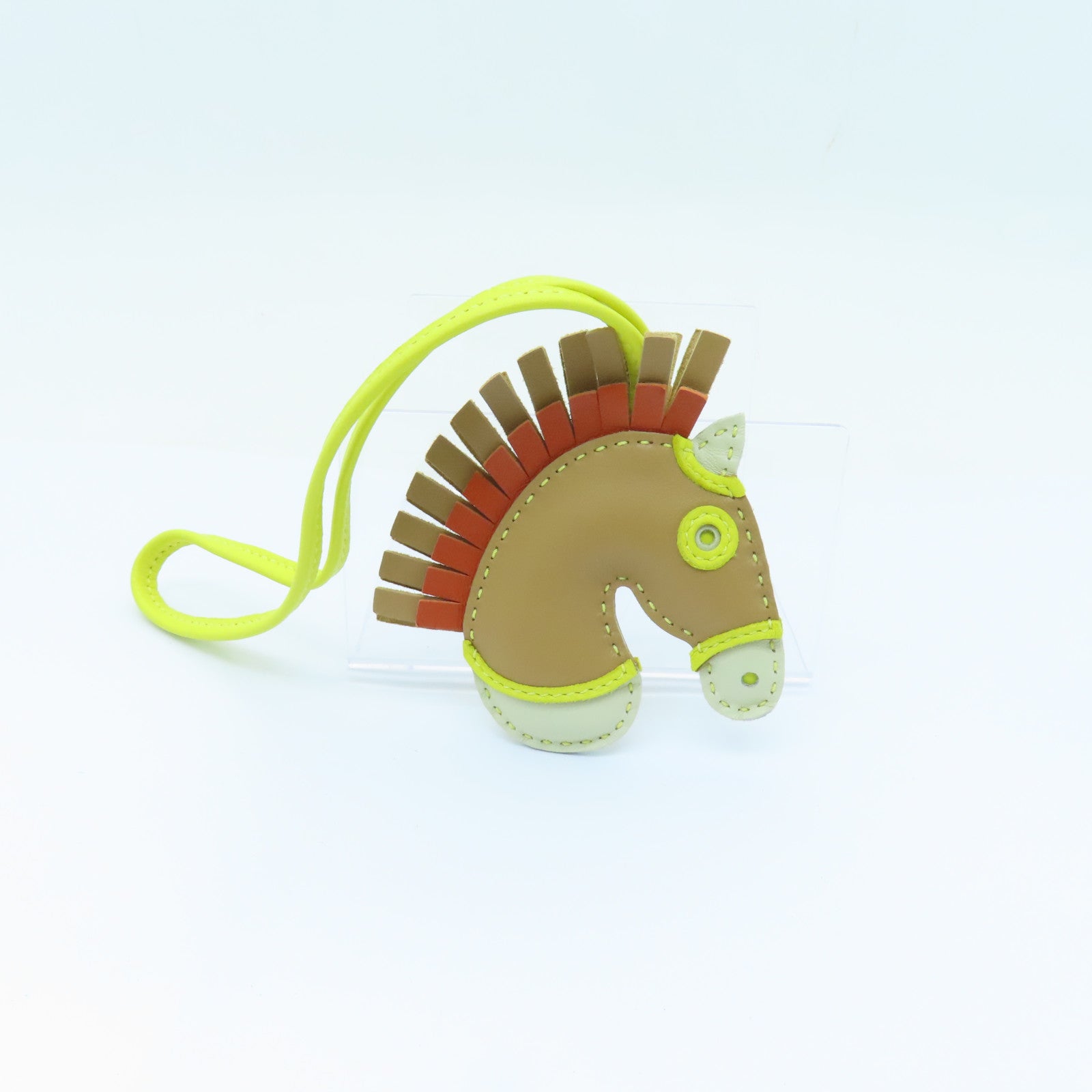 HERMES Swift皮革Horse Charm掛飾棕色/白色/黃色