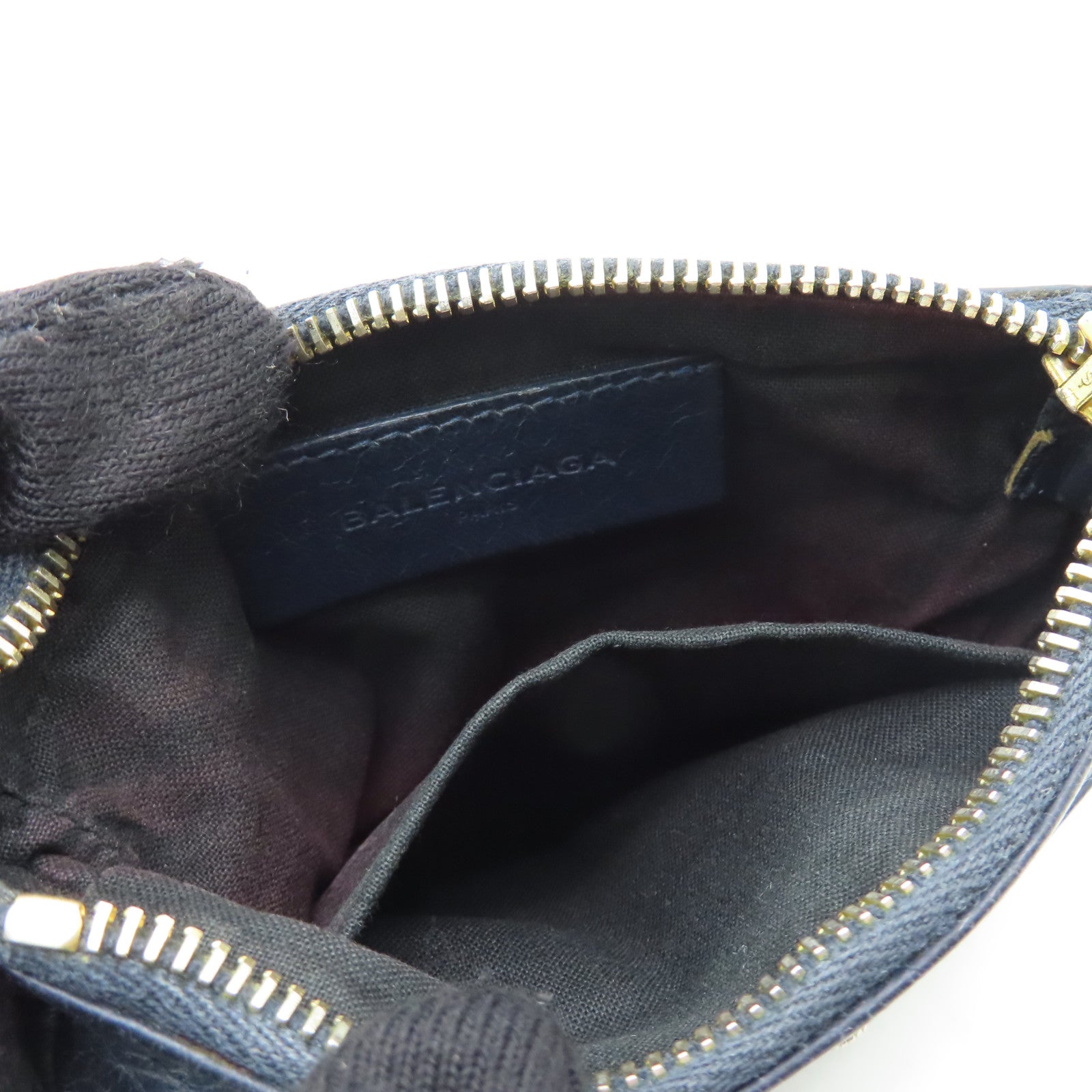 BALENCIAGA Sheepskin Leather Card Case Gold Buckle Blue
