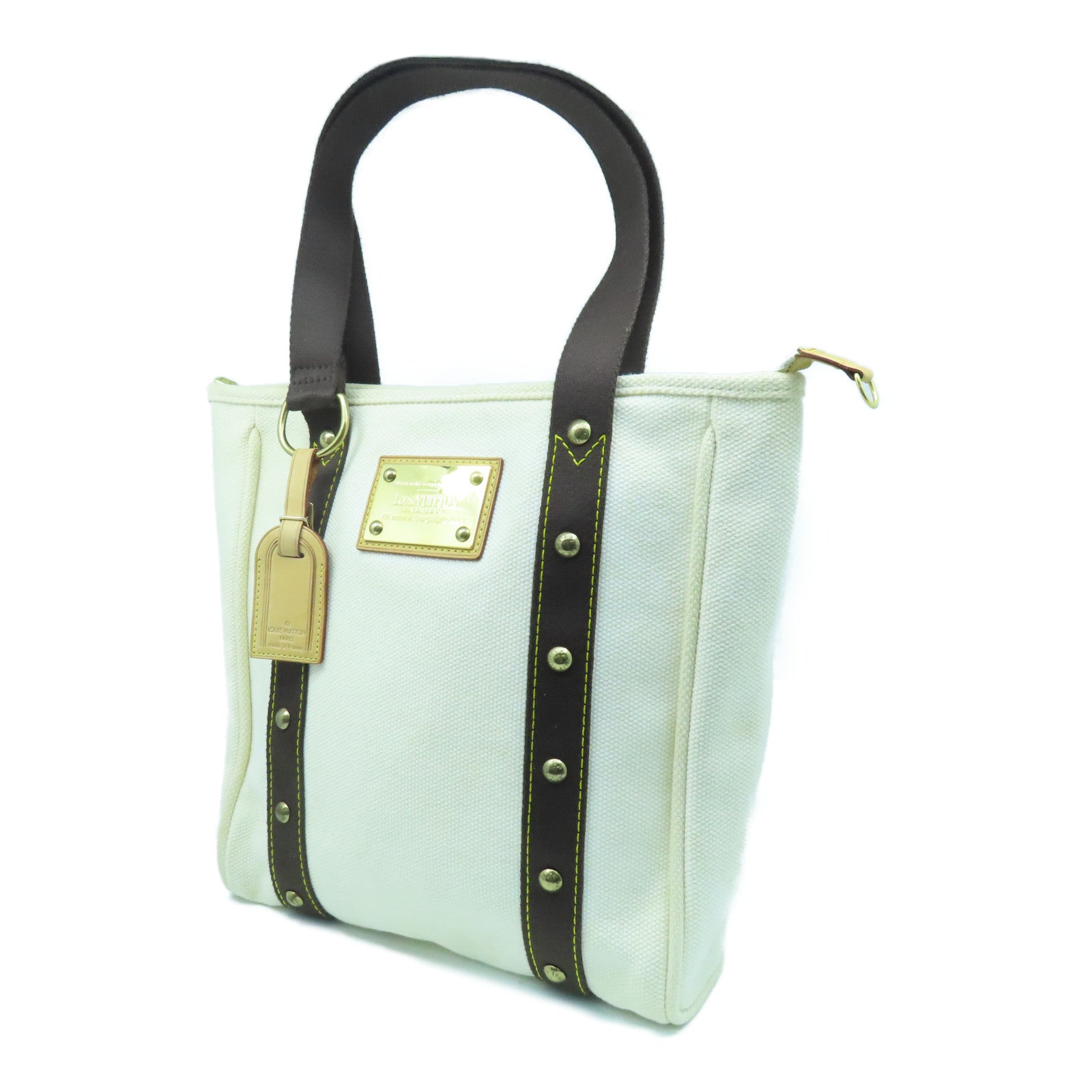 LOUIS VUITTON Antigua Cabas MM金扣手挽袋白色啡色