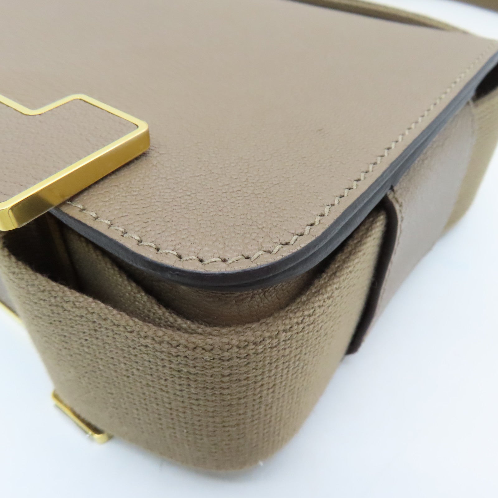 HERMES Chevre皮革Geta金扣肩背袋大象灰