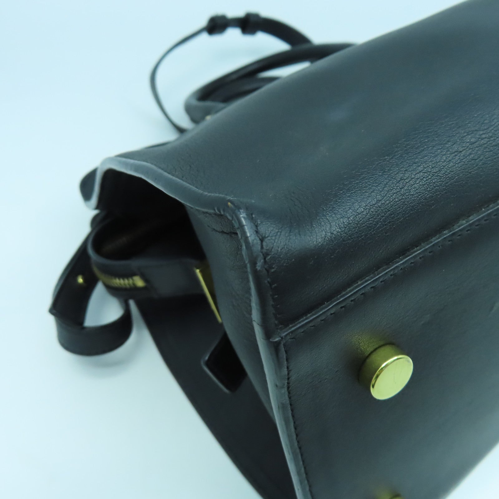 YVES SAINT LAURENT 牛皮皮革2 Way Shoulder Bag金扣手挽肩背兩用袋黑色
