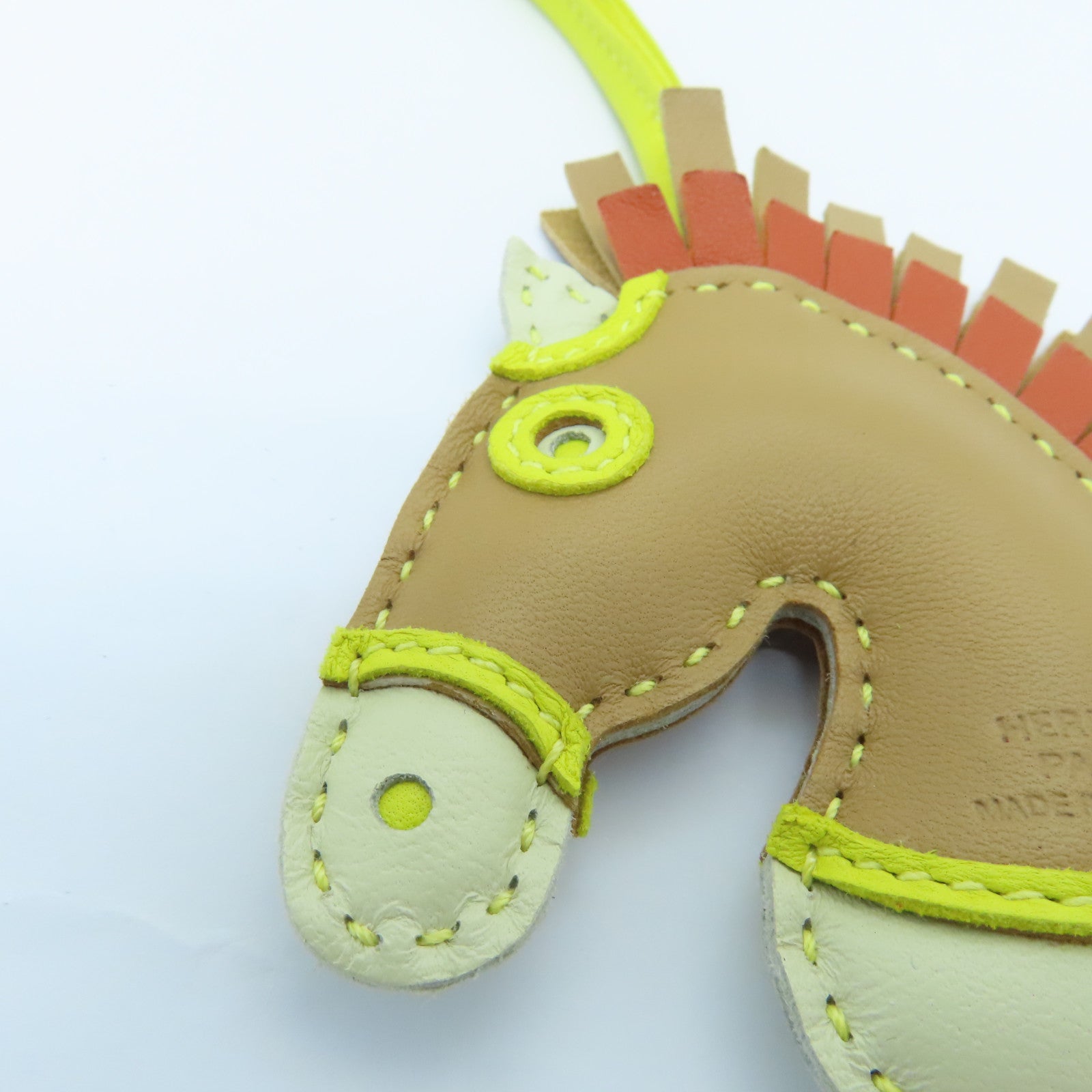 HERMES Swift皮革Horse Charm掛飾棕色/白色/黃色