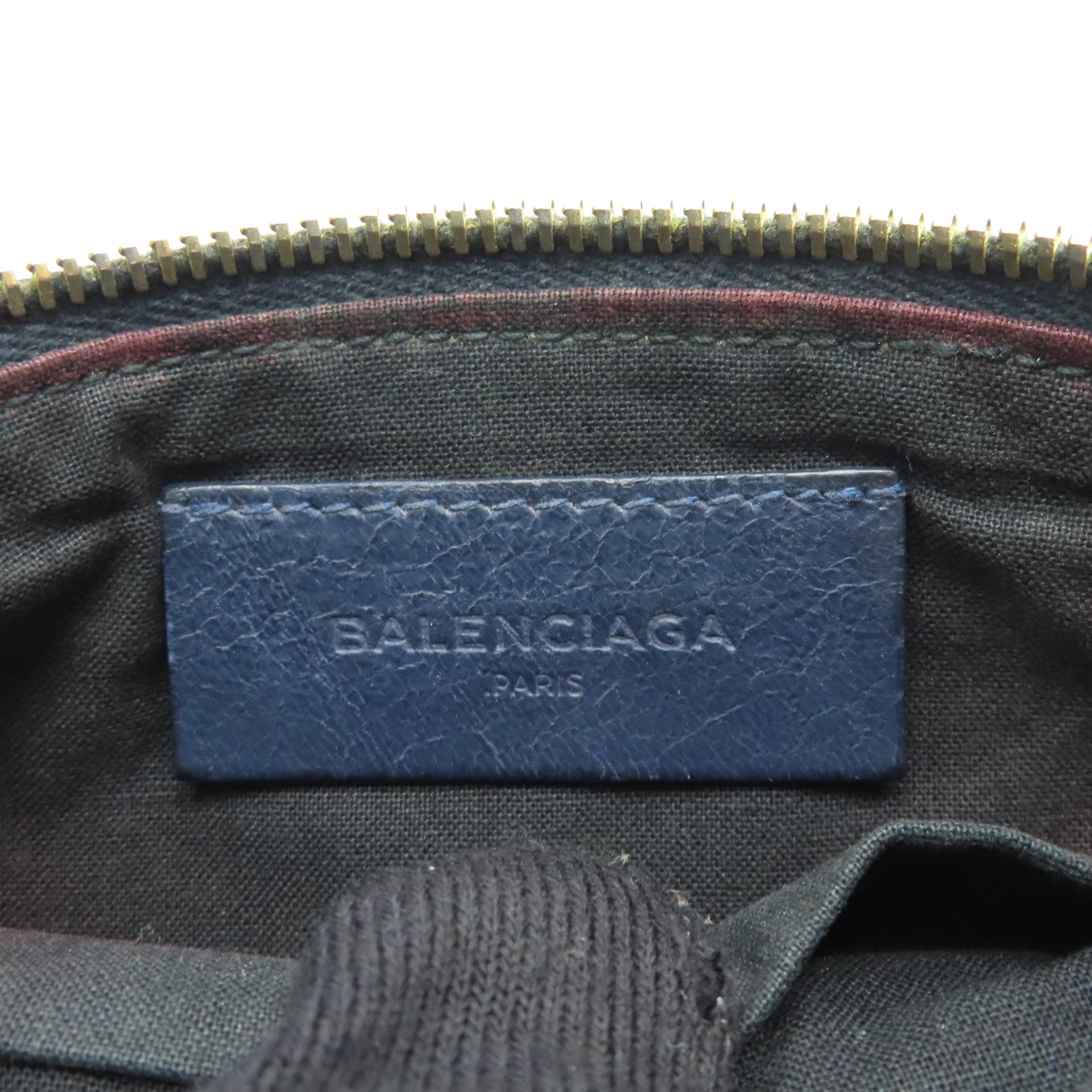 BALENCIAGA Sheepskin Leather Card Case Gold Buckle Blue