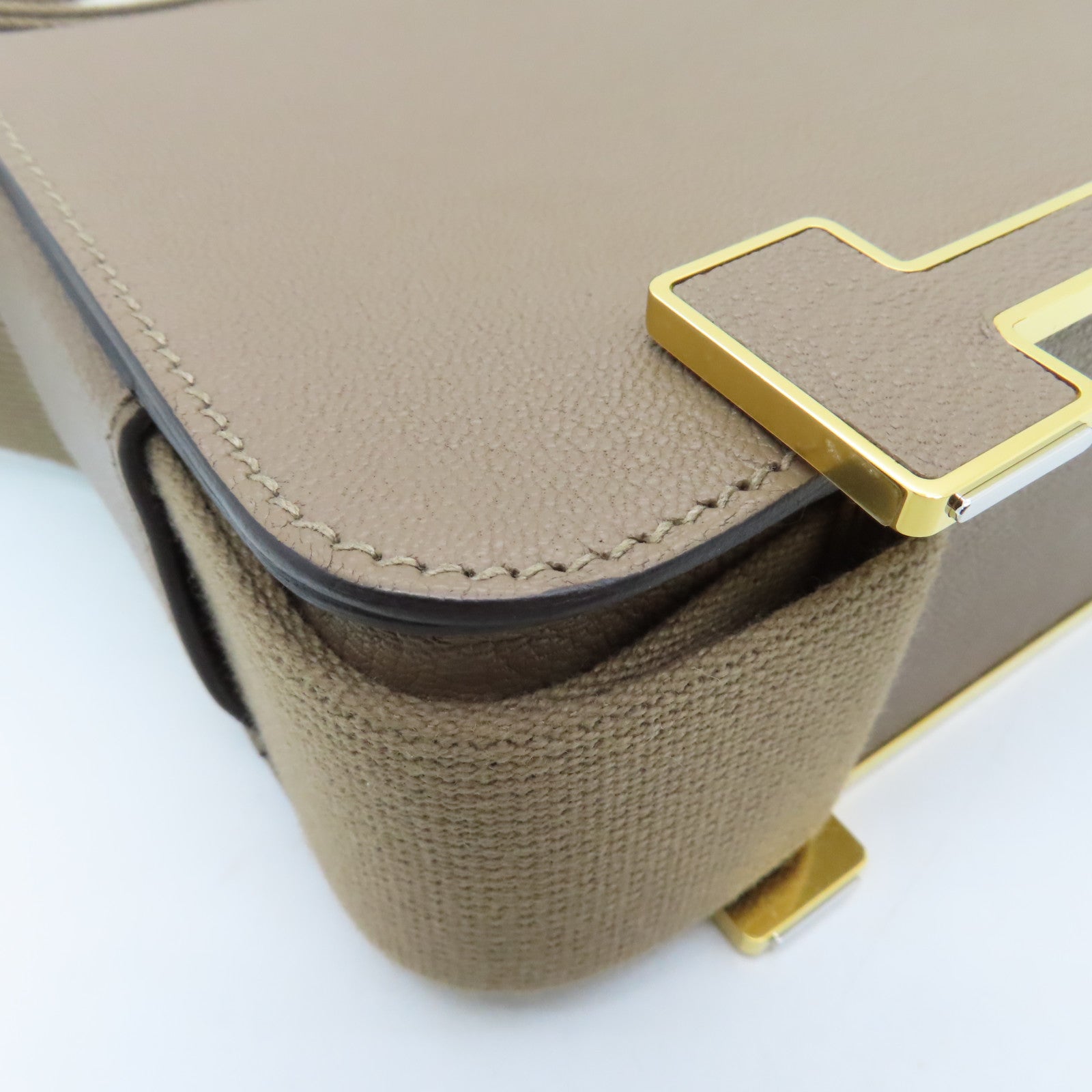 HERMES Chevre皮革Geta金扣肩背袋大象灰
