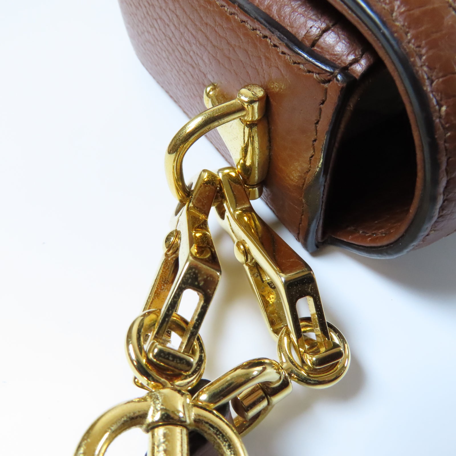 GUCCI 牛皮皮革Horsebit 1955金扣肩背袋啡色/藍色