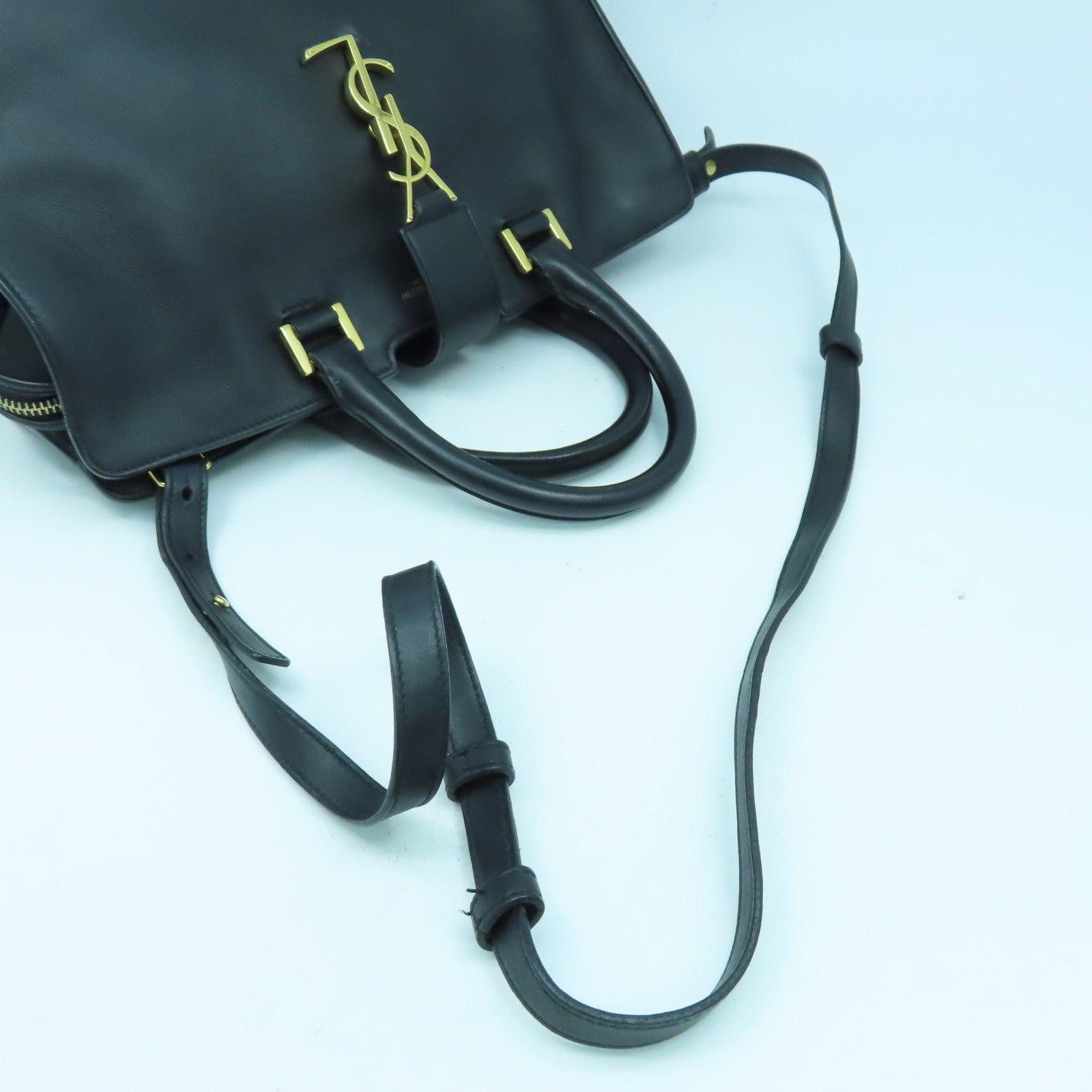 YVES SAINT LAURENT 牛皮皮革2 Way Shoulder Bag金扣手挽肩背兩用袋黑色