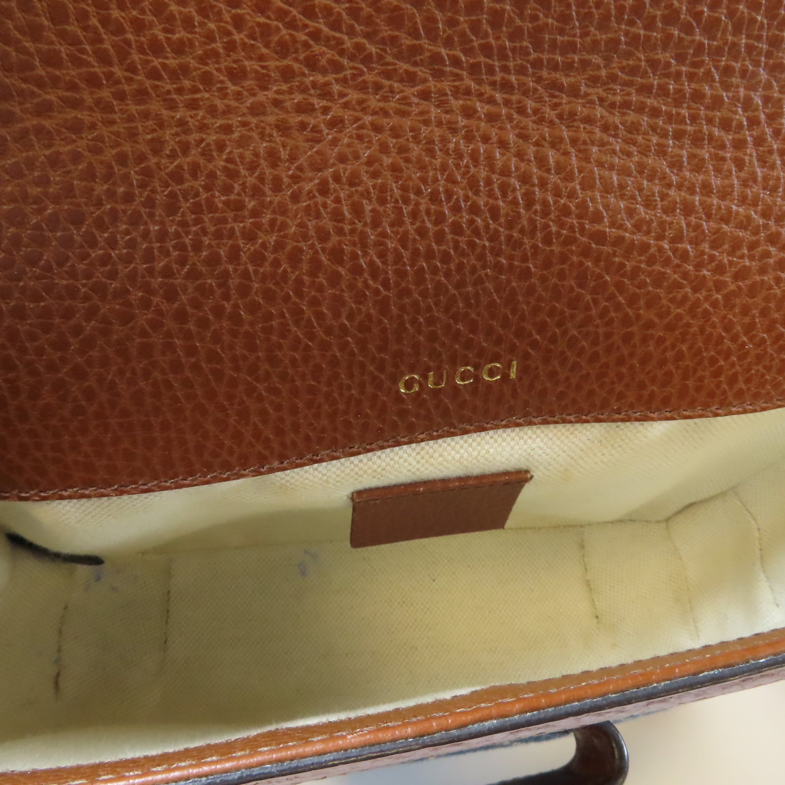 GUCCI 牛皮皮革Horsebit 1955金扣肩背袋啡色/藍色