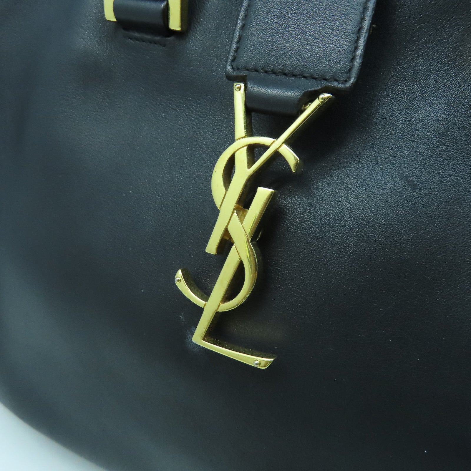 YVES SAINT LAURENT 牛皮皮革2 Way Shoulder Bag金扣手挽肩背兩用袋黑色