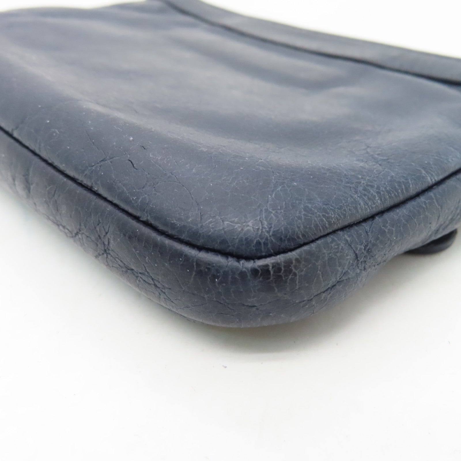 BALENCIAGA Sheepskin Leather Card Case Gold Buckle Blue