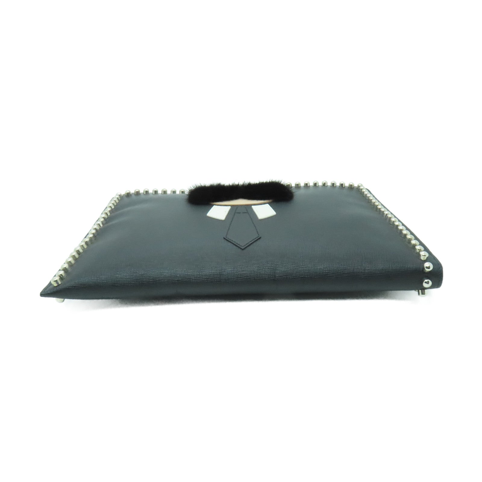 FENDI 【激減優惠】牛皮皮革Karlito Flat Clutch銀扣手拿包黑色