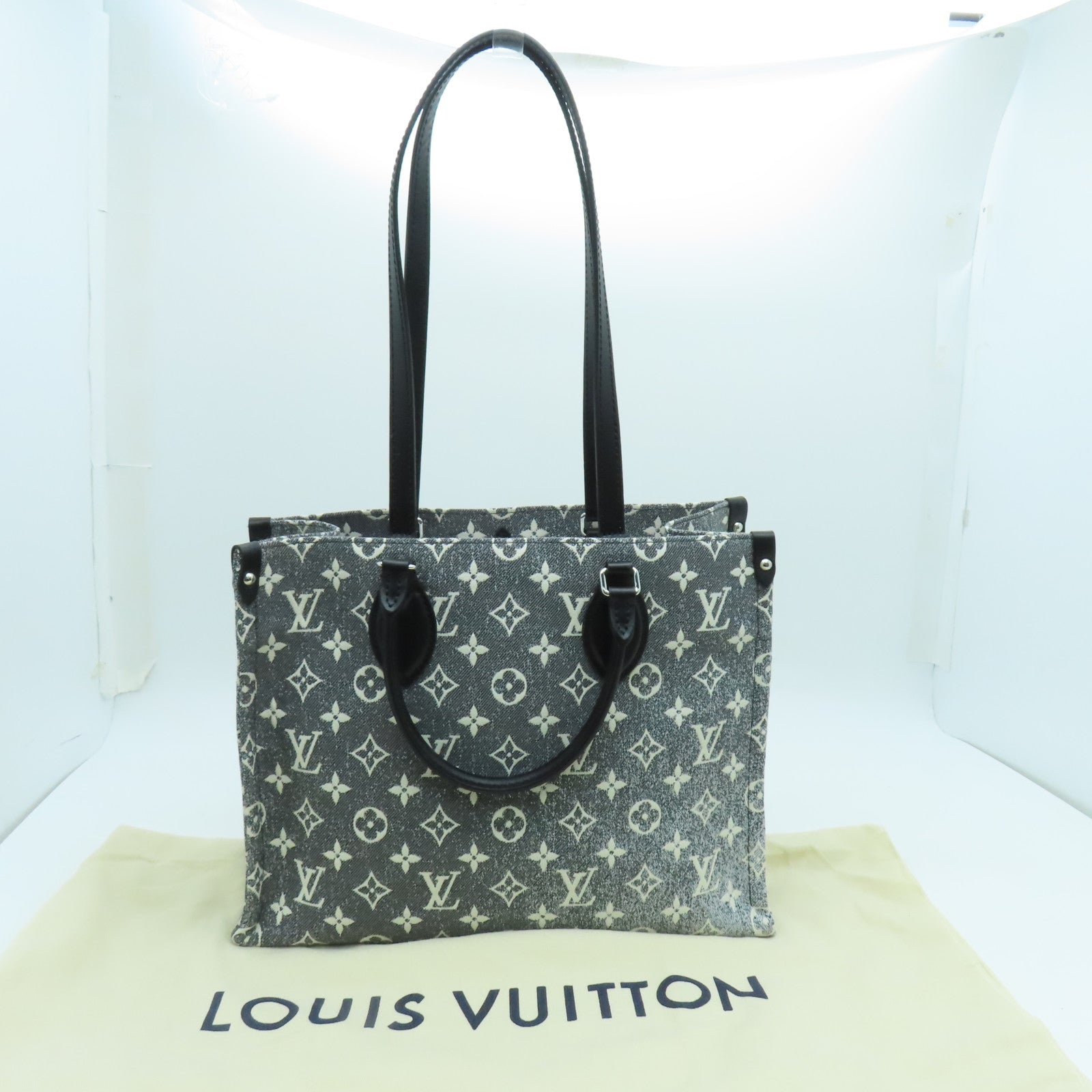 LOUIS VUITTON Monogram Jacqaurd Denim Onthego MM銀扣手挽肩背兩用袋黑色