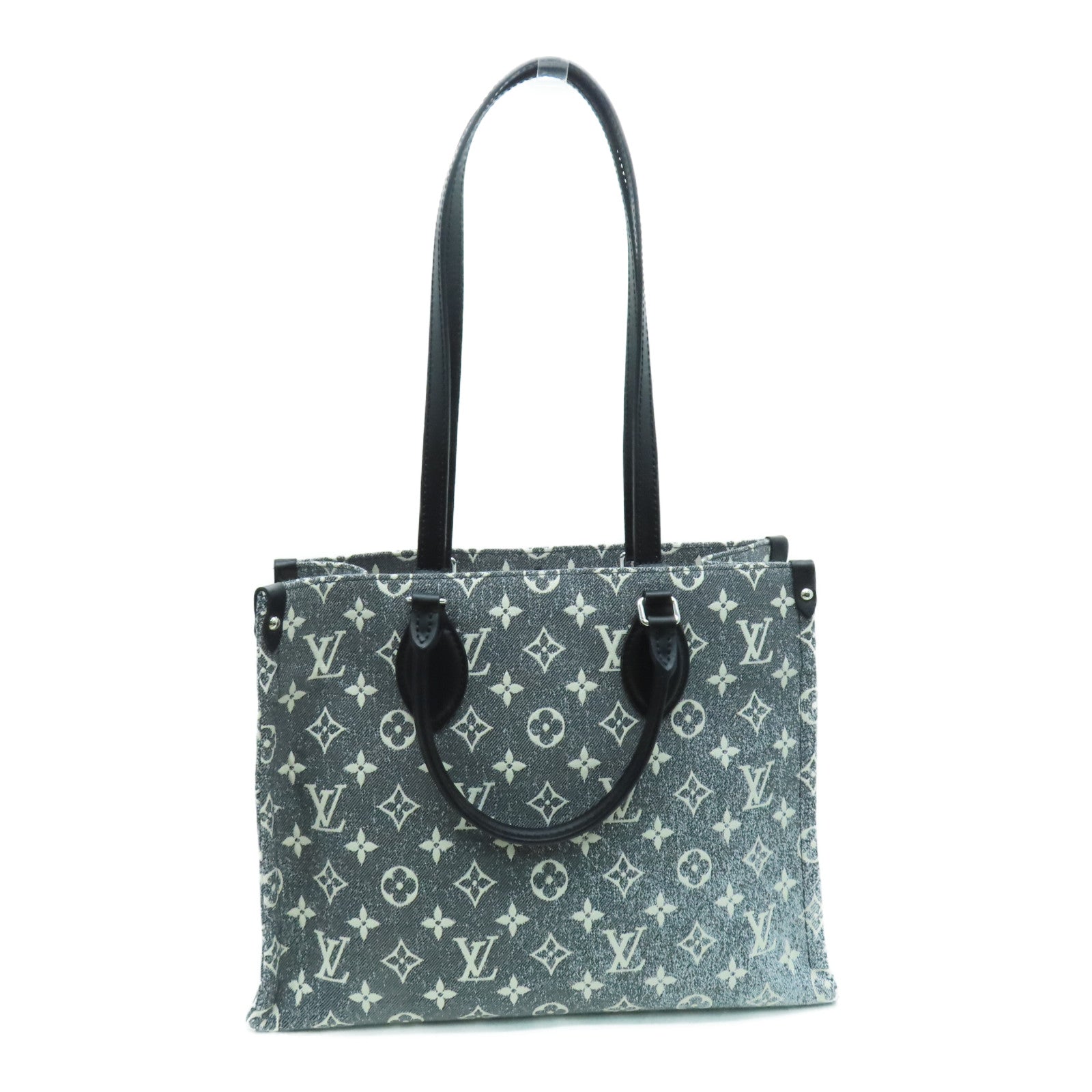 LOUIS VUITTON Monogram Jacqaurd Denim Onthego MM銀扣手挽肩背兩用袋黑色