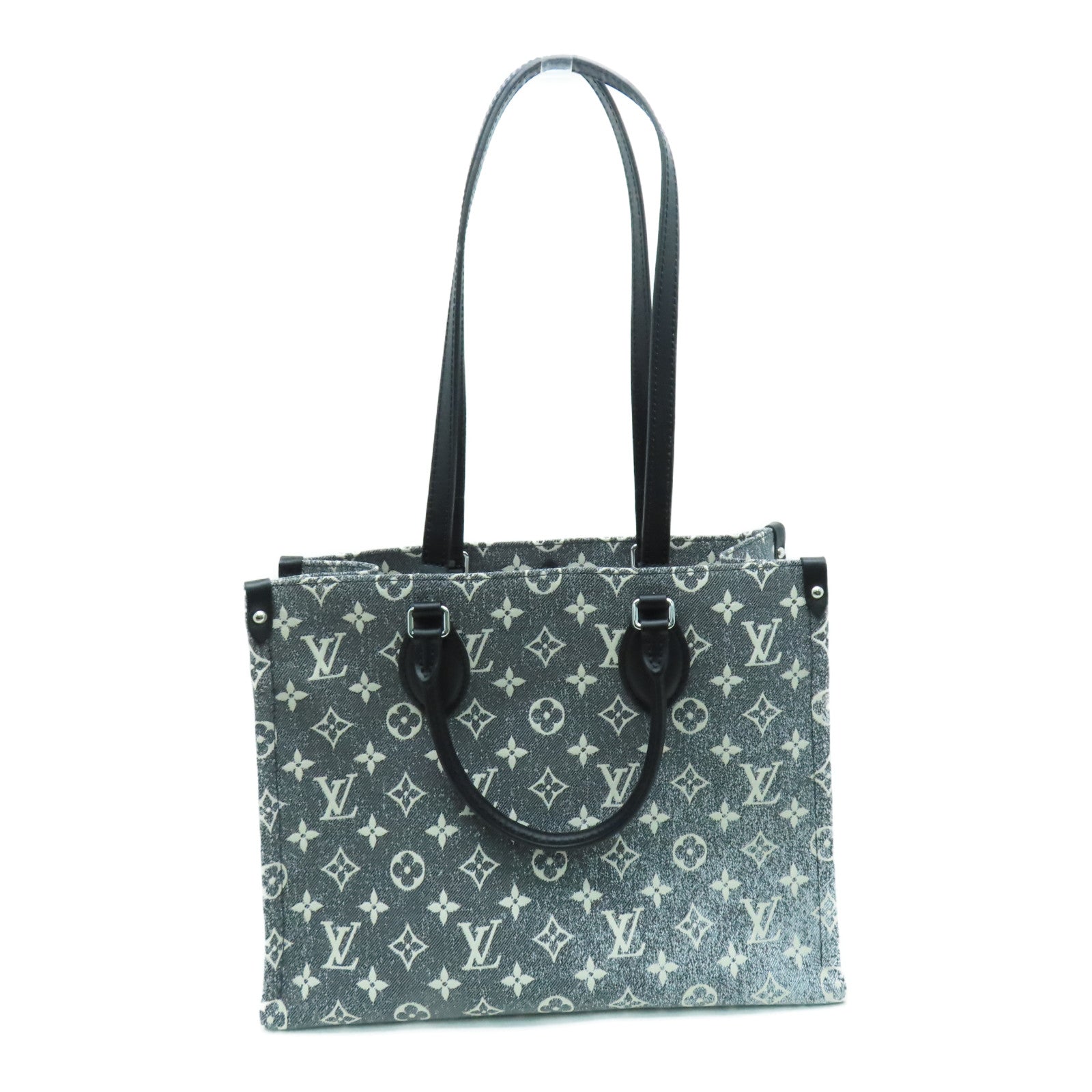 LOUIS VUITTON Monogram Jacqaurd Denim Onthego MM銀扣手挽肩背兩用袋黑色