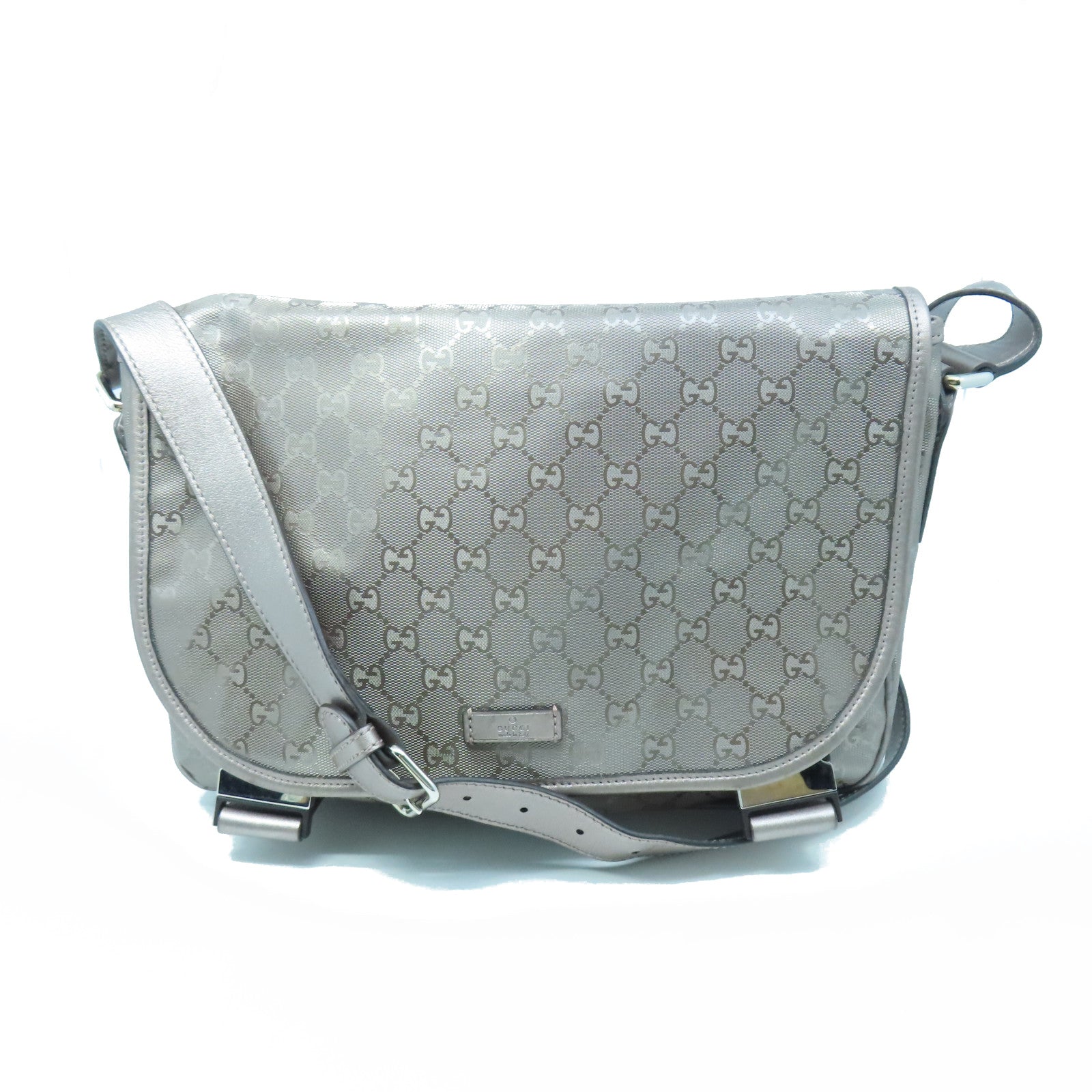 GUCCI coated canvas Shoulder Bag silver buckle shoulder bag light brown