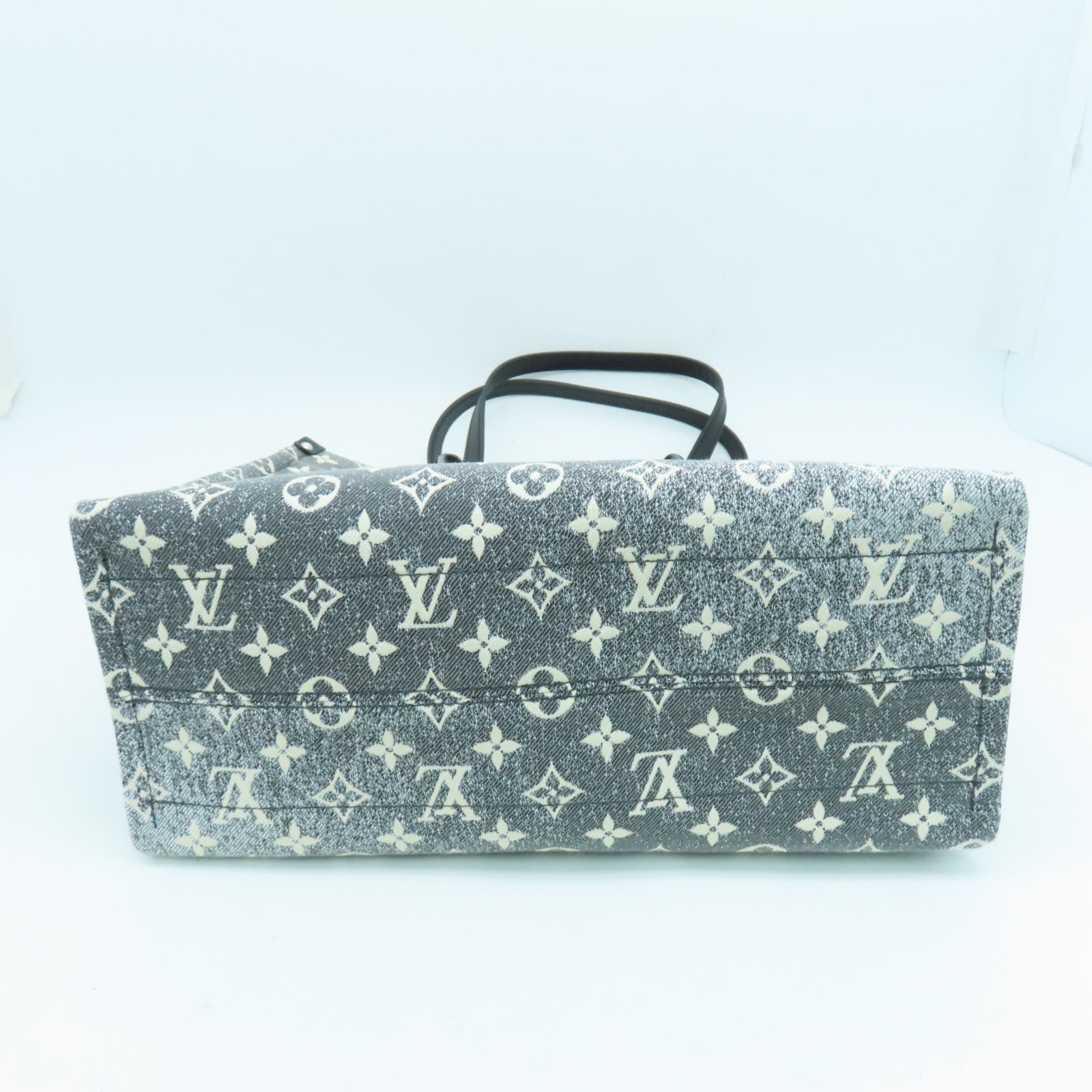 LOUIS VUITTON Monogram Jacqaurd Denim Onthego MM銀扣手挽肩背兩用袋黑色