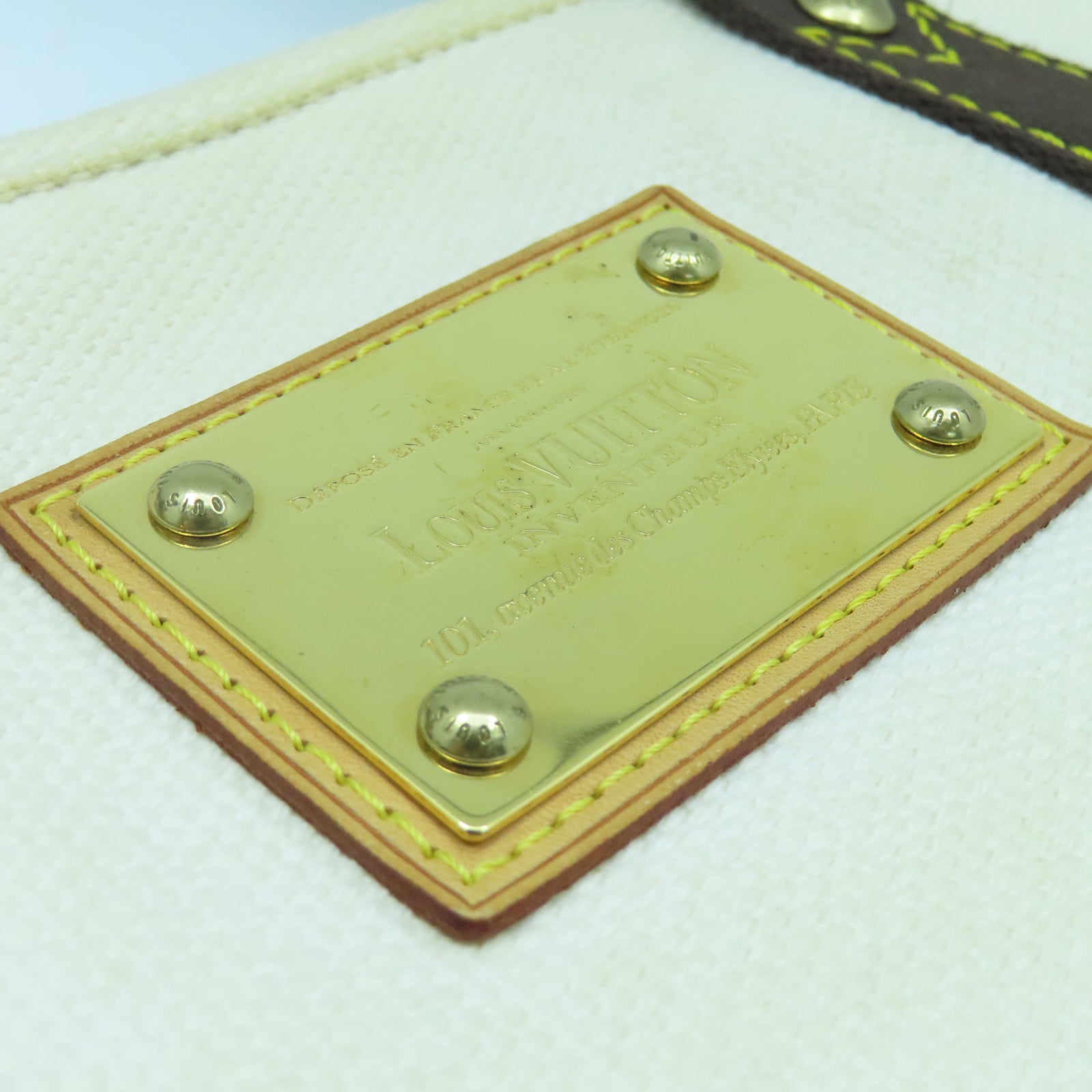 LOUIS VUITTON Antigua Cabas MM金扣手挽袋白色啡色