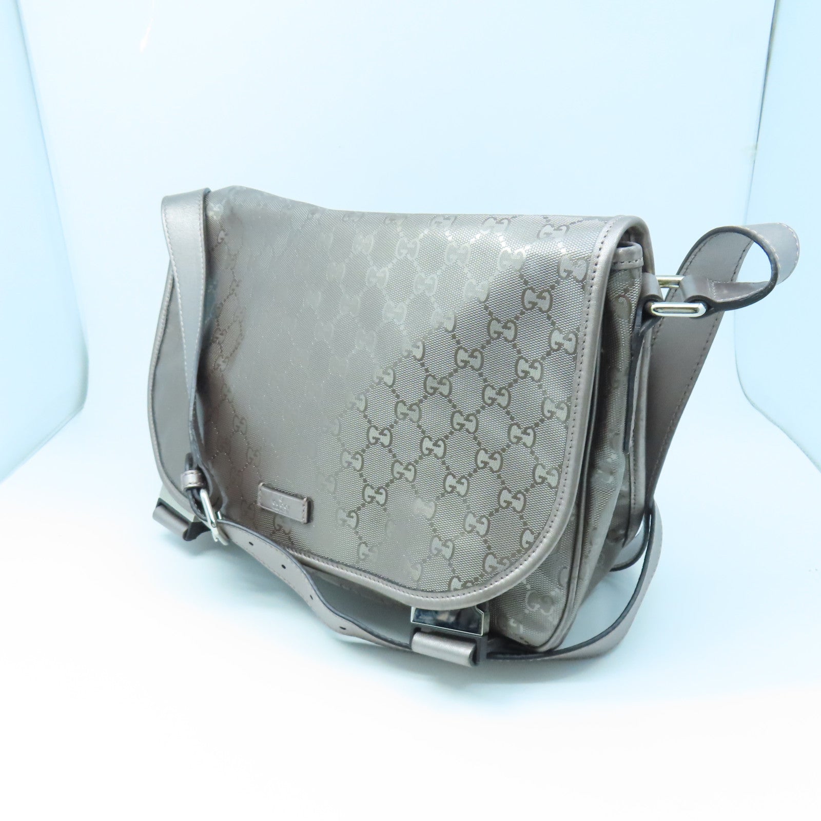 GUCCI coated canvas Shoulder Bag silver buckle shoulder bag light brown
