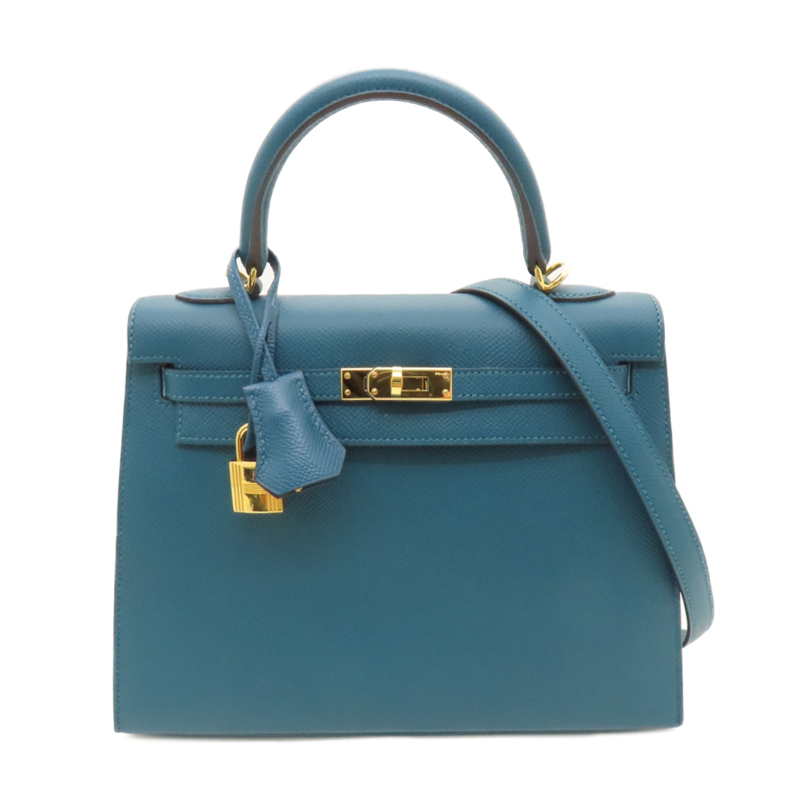 HERMES 【激減優惠】Epsom皮革Kelly 25金扣手挽肩背兩用袋Vert Bosphore綠色